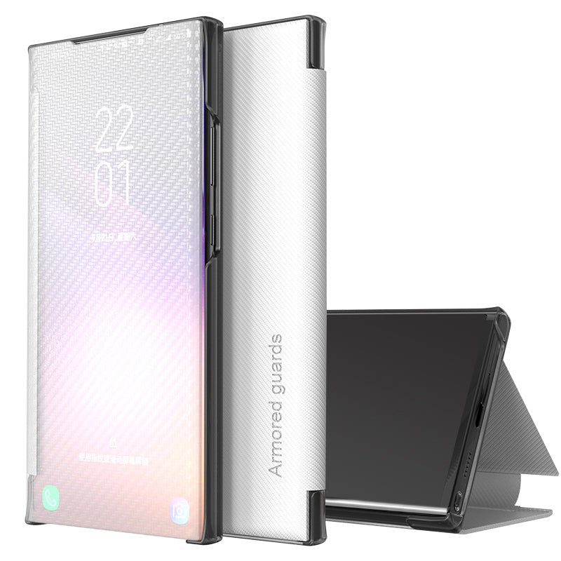 Full Protection Anti-drop Mirror Surface Stand Foldable Design Phone Case for Samsung Galaxy S20 Plus - White