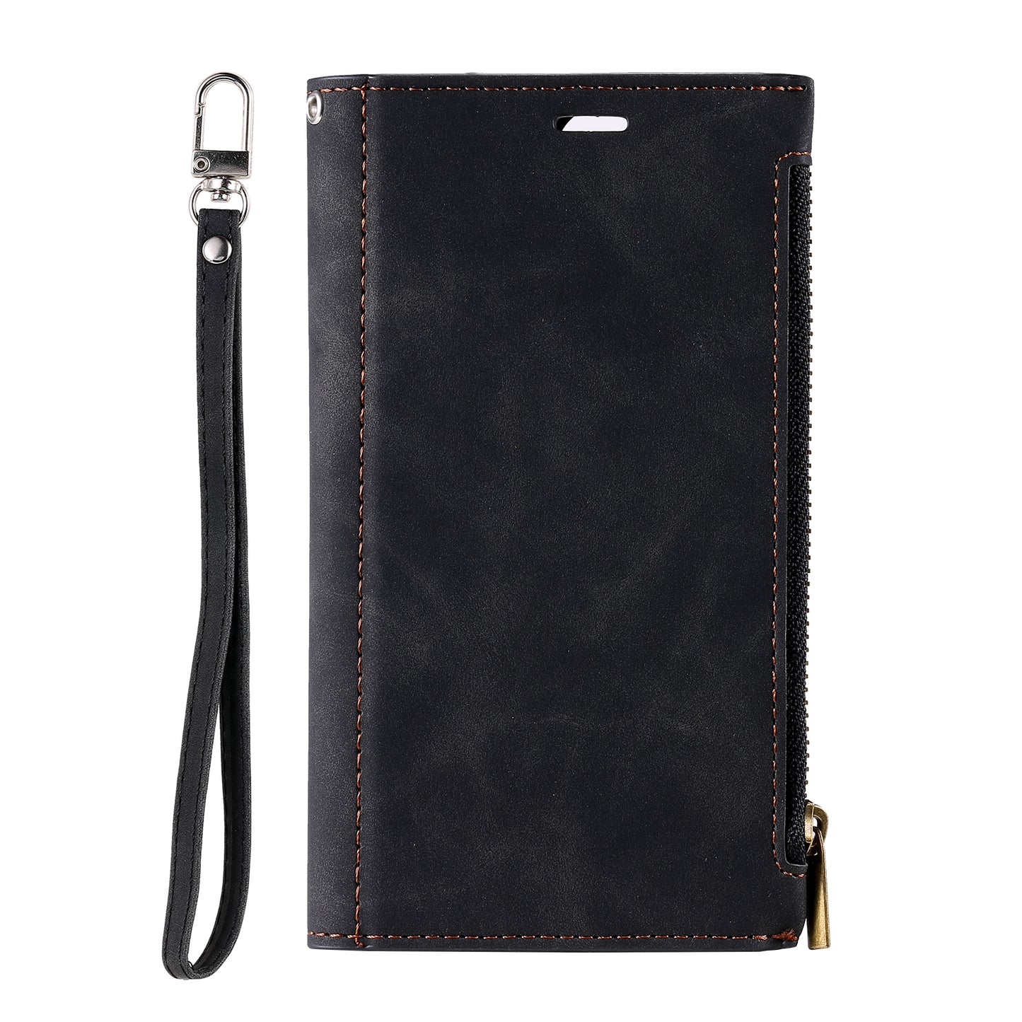 Multifunctional Zipper Wallet PU Leather Cell Phone Shell Cover with Kickstand and Strap for Samsung Galaxy S20 Plus - Black