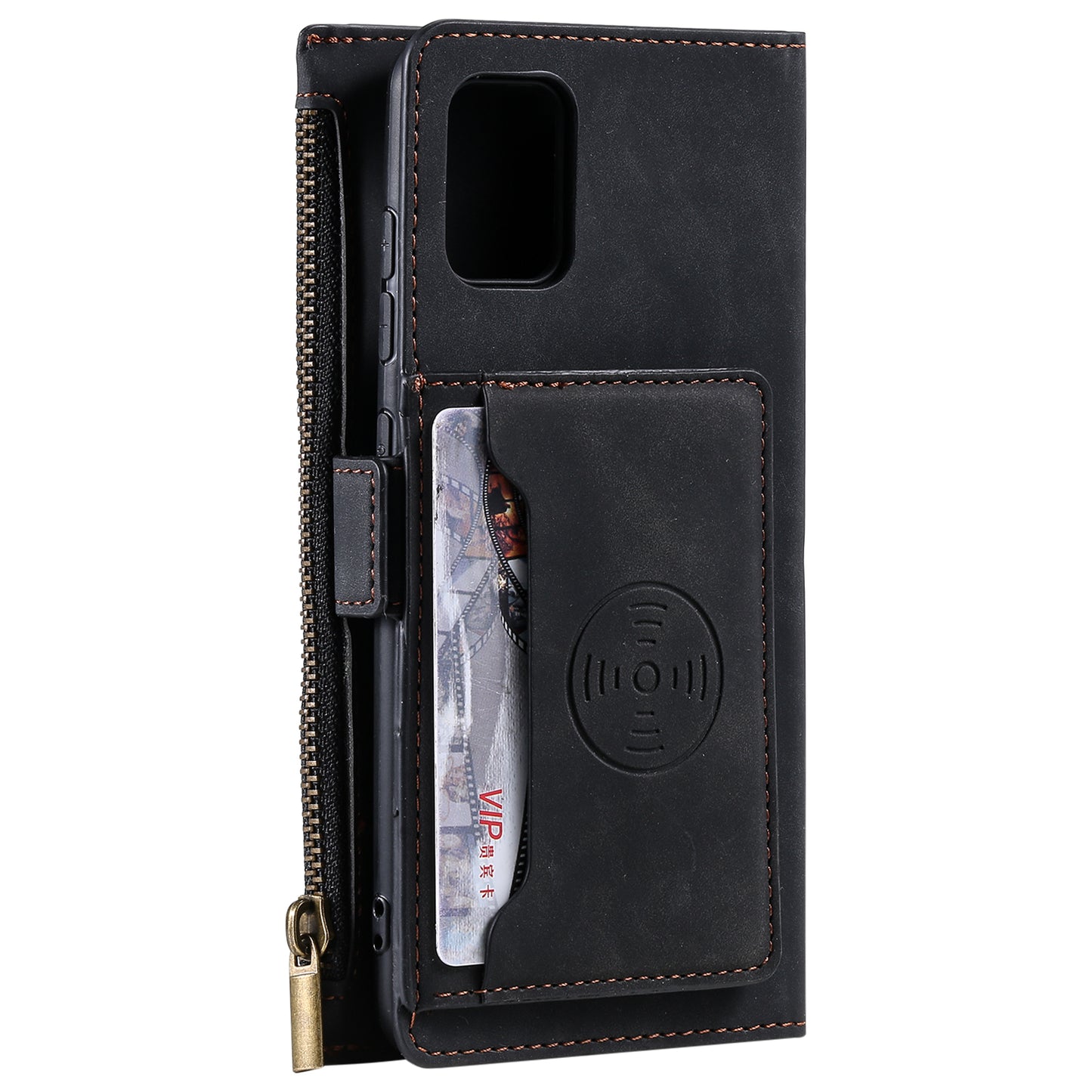 Multifunctional Zipper Wallet PU Leather Cell Phone Shell Cover with Kickstand and Strap for Samsung Galaxy S20 Plus - Black