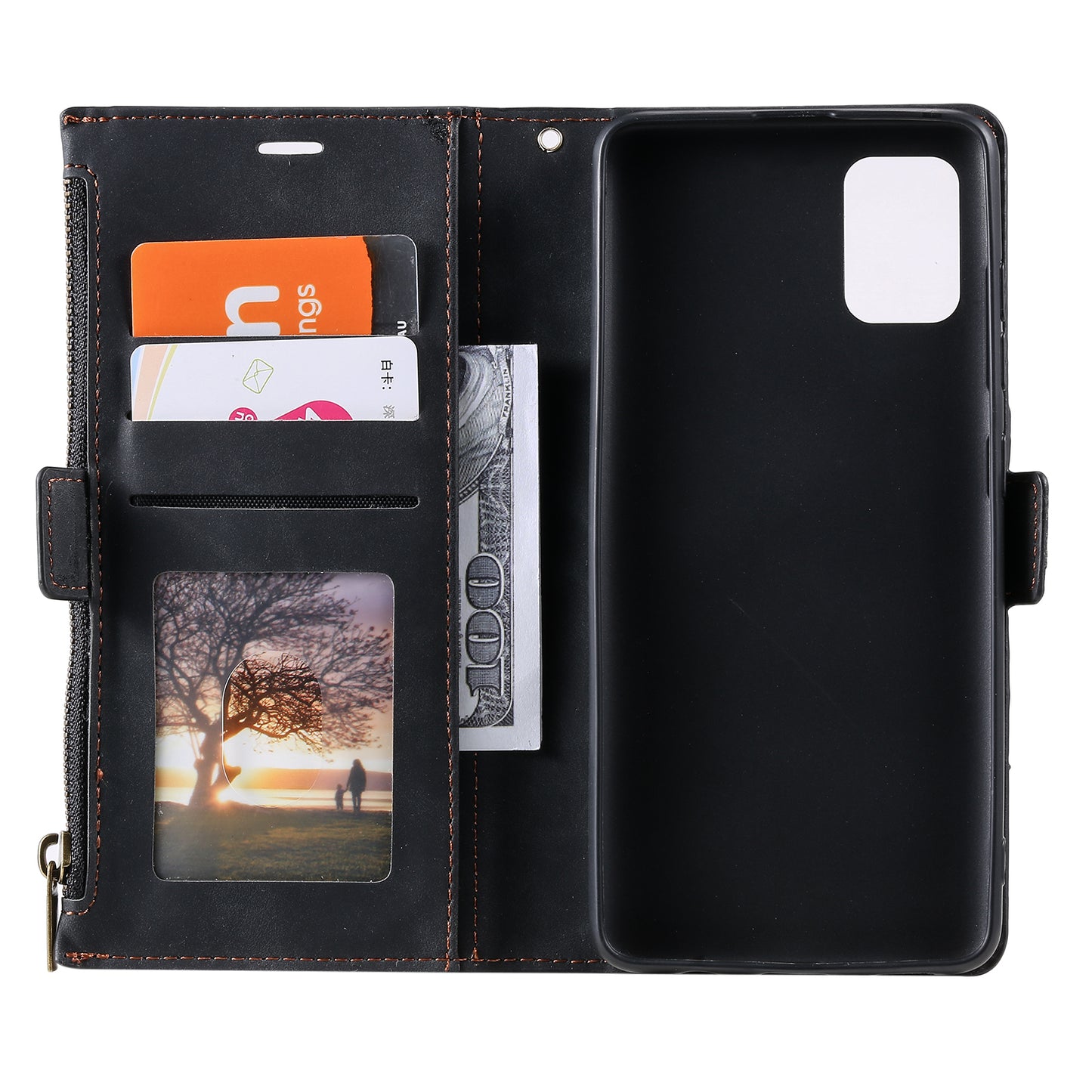 Multifunctional Zipper Wallet PU Leather Cell Phone Shell Cover with Kickstand and Strap for Samsung Galaxy S20 Plus - Black