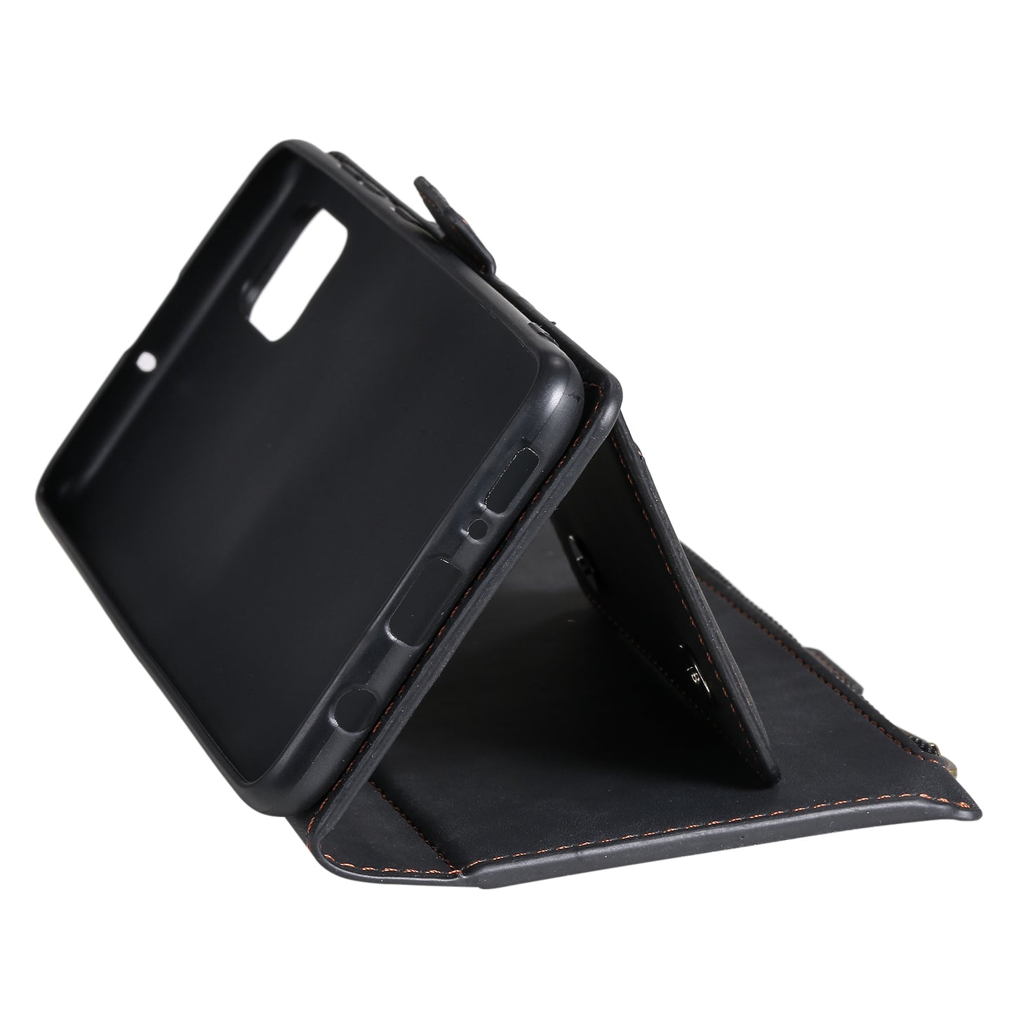 Multifunctional Zipper Wallet PU Leather Cell Phone Shell Cover with Kickstand and Strap for Samsung Galaxy S20 Plus - Black