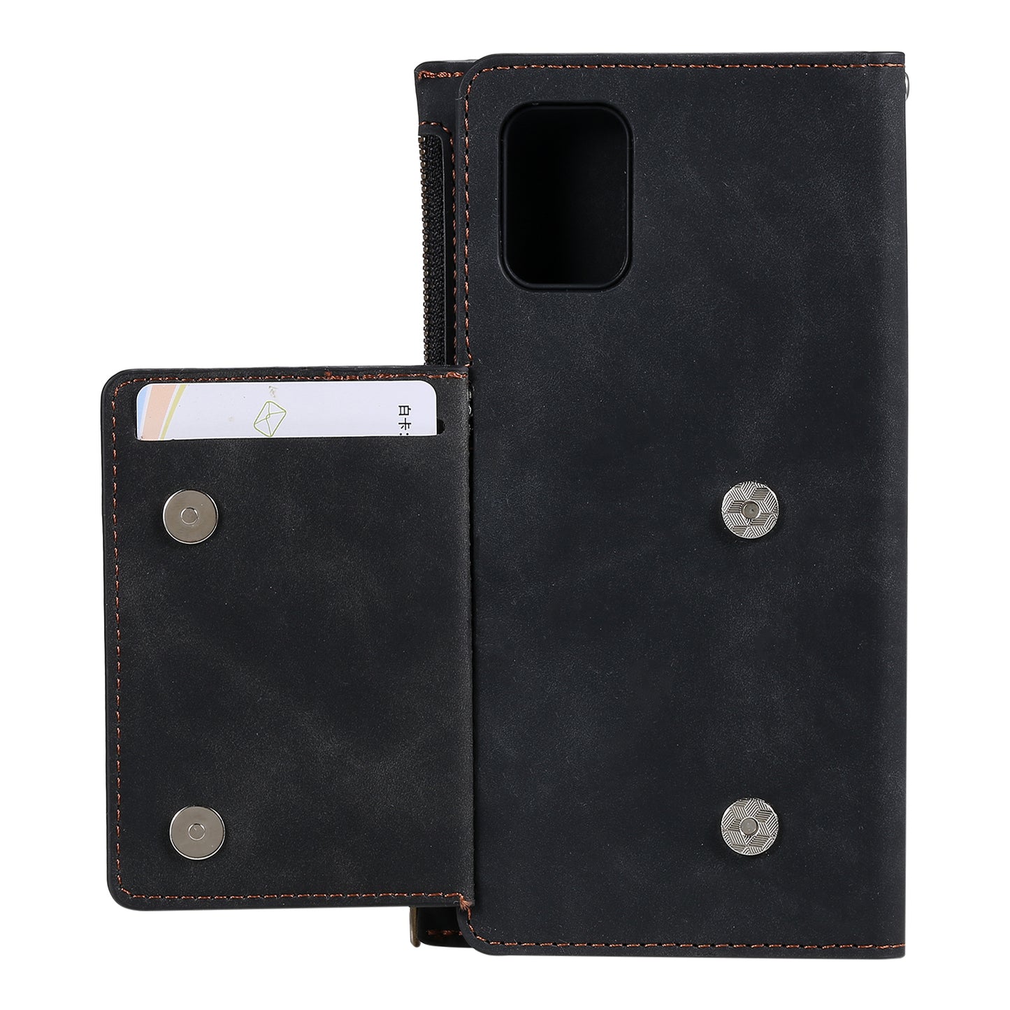 Multifunctional Zipper Wallet PU Leather Cell Phone Shell Cover with Kickstand and Strap for Samsung Galaxy S20 Plus - Black