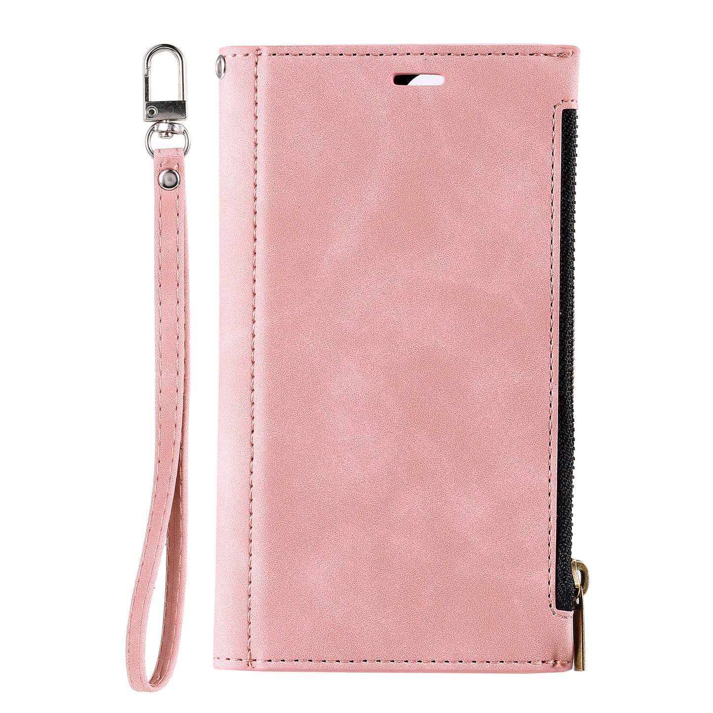 Multifunctional Zipper Wallet PU Leather Cell Phone Shell Cover with Kickstand and Strap for Samsung Galaxy S20 Plus - Pink