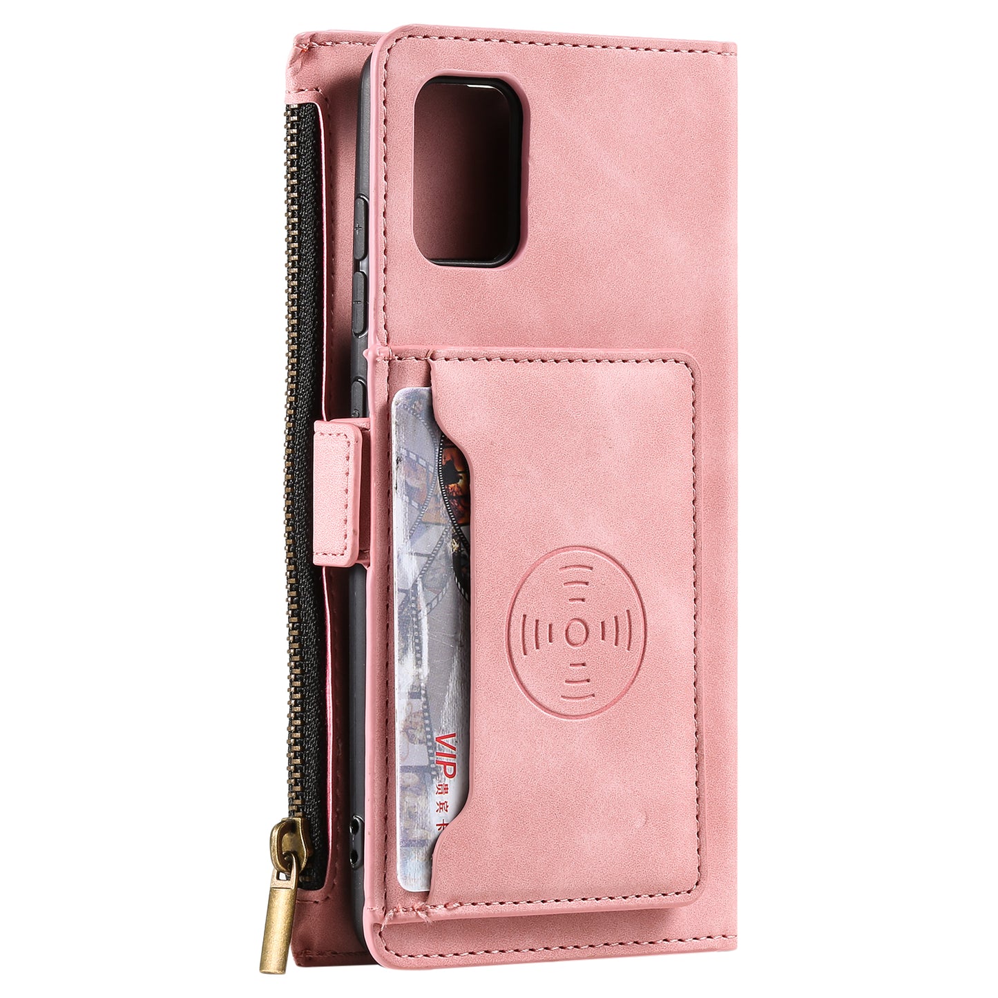 Multifunctional Zipper Wallet PU Leather Cell Phone Shell Cover with Kickstand and Strap for Samsung Galaxy S20 Plus - Pink