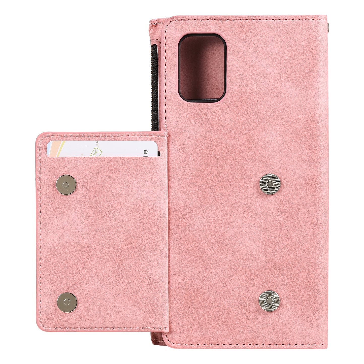 Multifunctional Zipper Wallet PU Leather Cell Phone Shell Cover with Kickstand and Strap for Samsung Galaxy S20 Plus - Pink