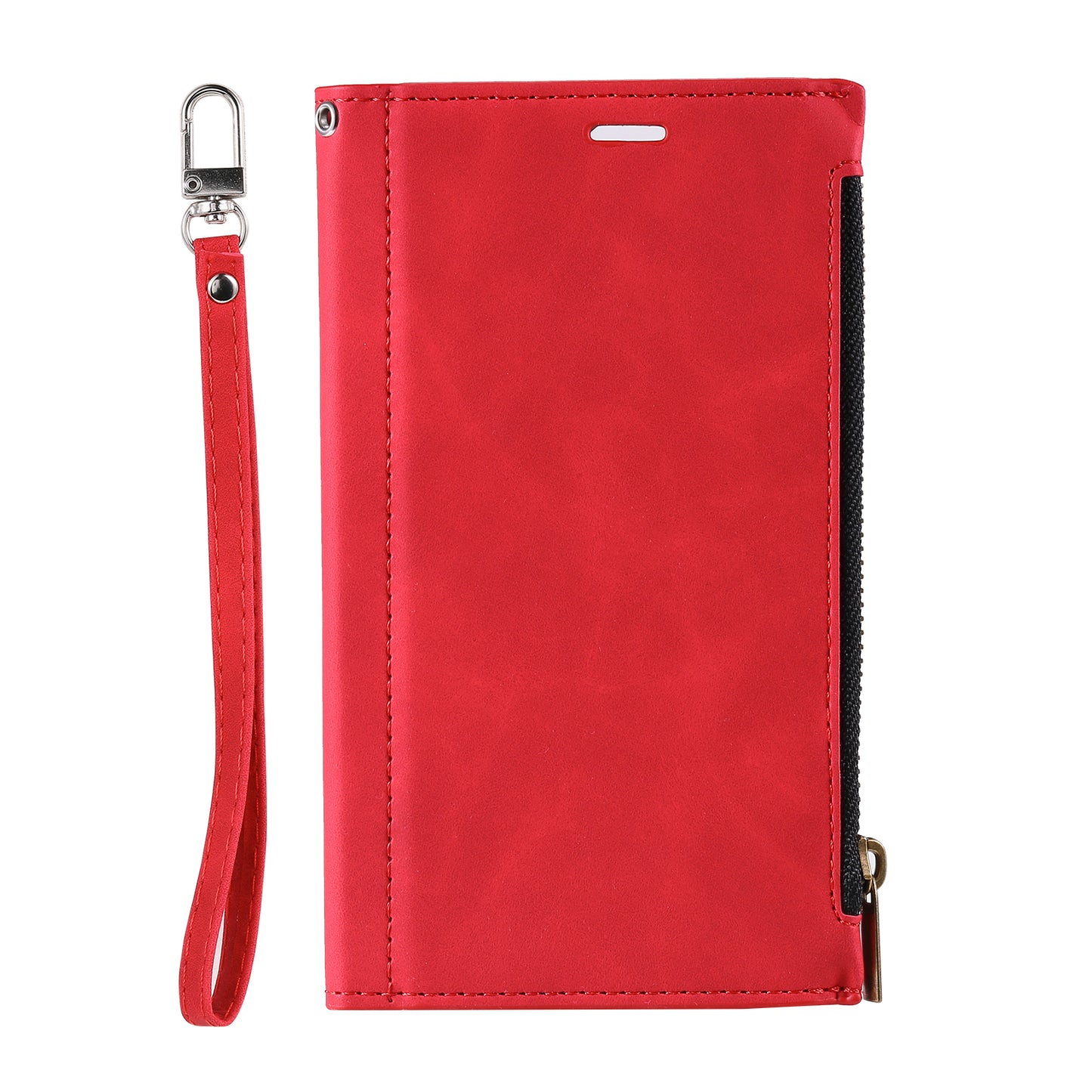 Multifunctional Zipper Wallet PU Leather Cell Phone Shell Cover with Kickstand and Strap for Samsung Galaxy S20 Plus - Red