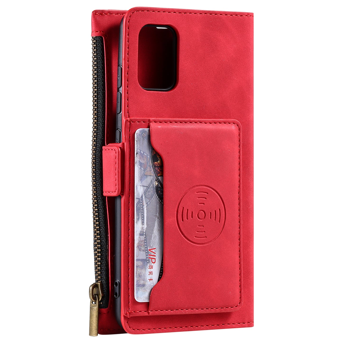 Multifunctional Zipper Wallet PU Leather Cell Phone Shell Cover with Kickstand and Strap for Samsung Galaxy S20 Plus - Red