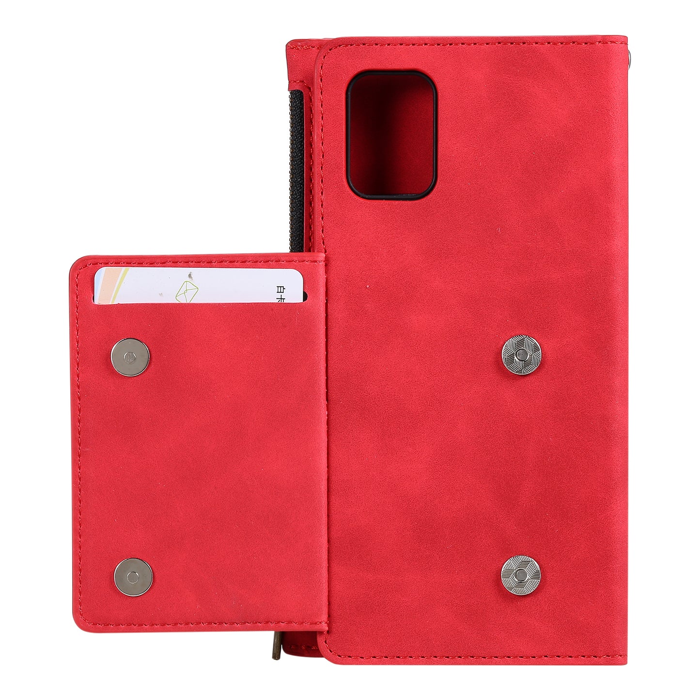 Multifunctional Zipper Wallet PU Leather Cell Phone Shell Cover with Kickstand and Strap for Samsung Galaxy S20 Plus - Red