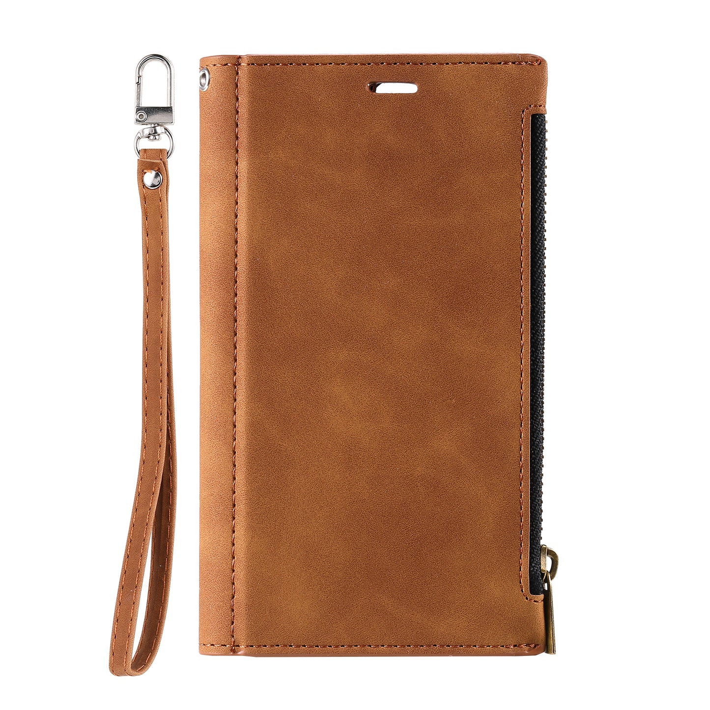 Multifunctional Zipper Wallet PU Leather Cell Phone Shell Cover with Kickstand and Strap for Samsung Galaxy S20 Plus - Brown