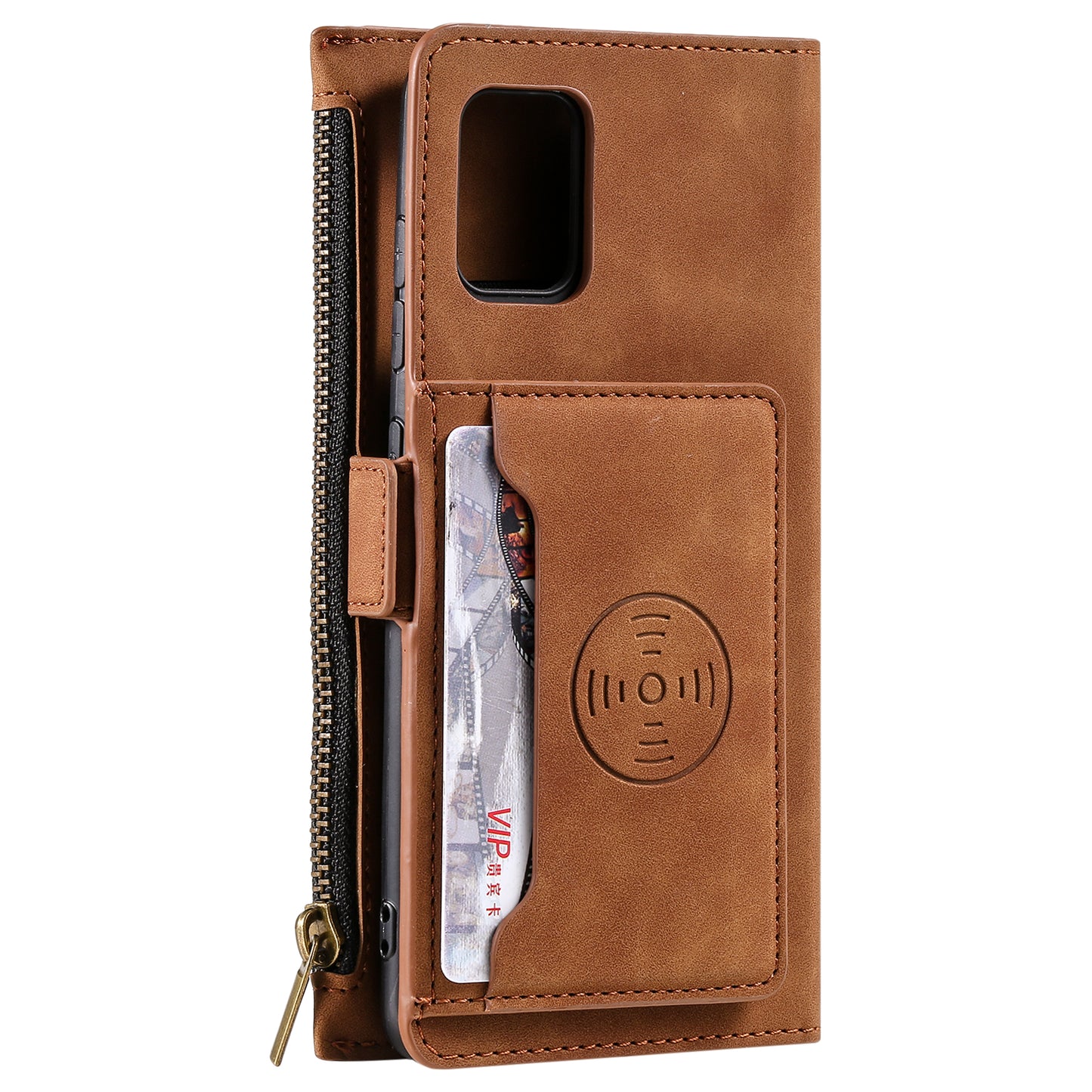 Multifunctional Zipper Wallet PU Leather Cell Phone Shell Cover with Kickstand and Strap for Samsung Galaxy S20 Plus - Brown