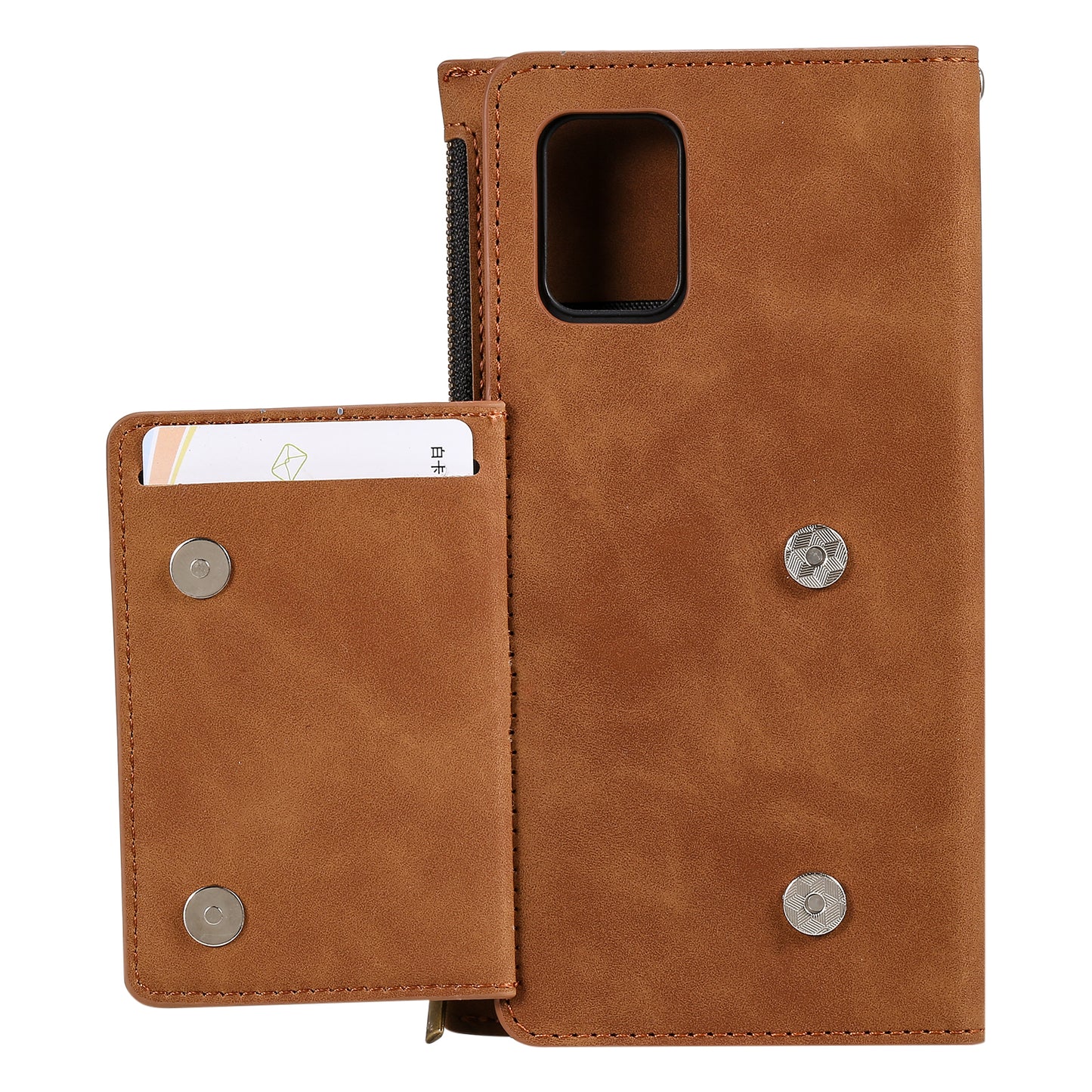 Multifunctional Zipper Wallet PU Leather Cell Phone Shell Cover with Kickstand and Strap for Samsung Galaxy S20 Plus - Brown