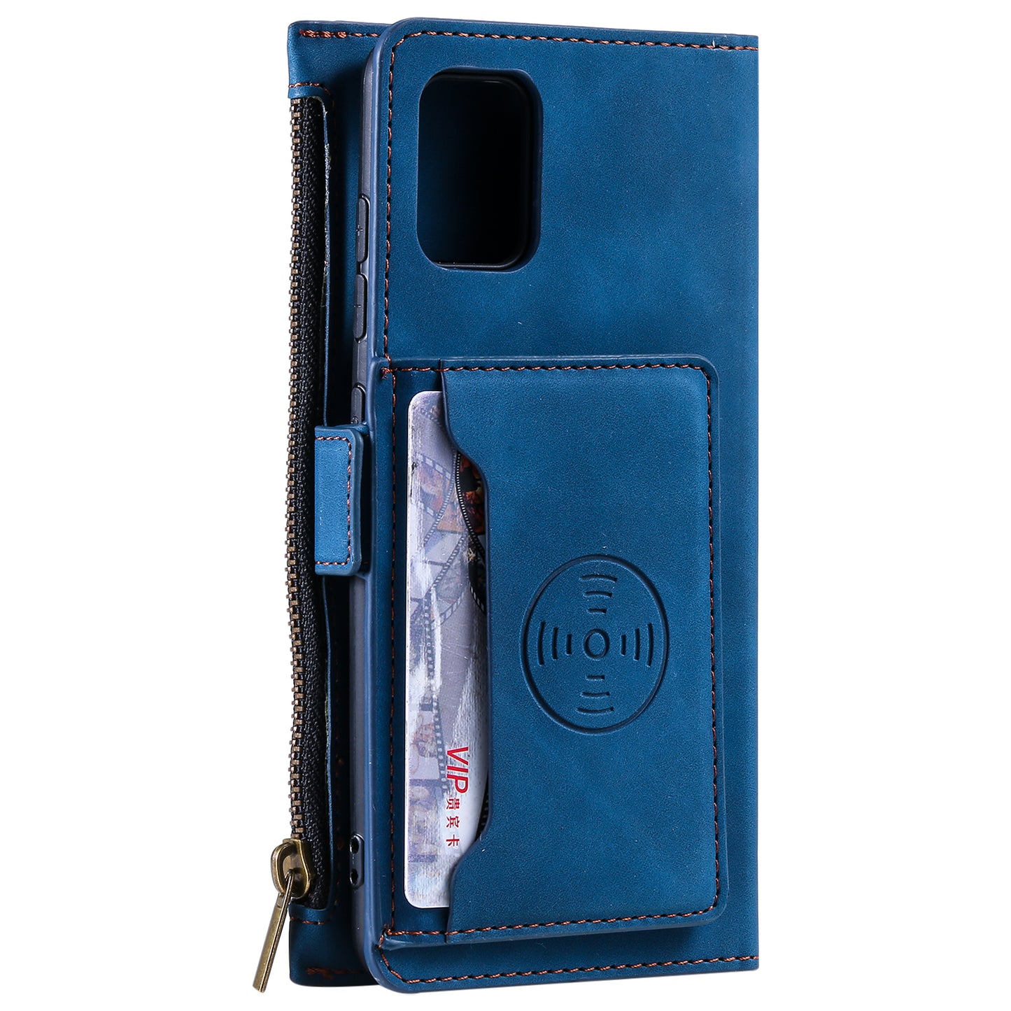 Multifunctional Zipper Wallet PU Leather Cell Phone Shell Cover with Kickstand and Strap for Samsung Galaxy S20 Plus - Blue