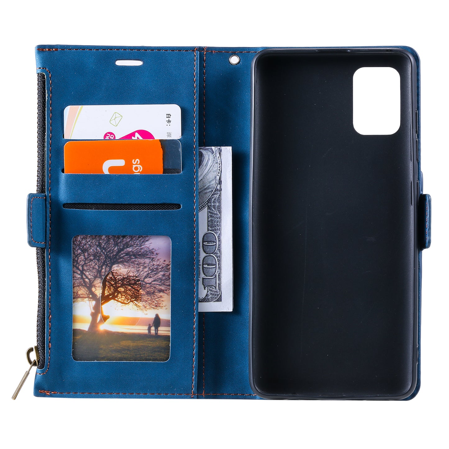 Multifunctional Zipper Wallet PU Leather Cell Phone Shell Cover with Kickstand and Strap for Samsung Galaxy S20 Plus - Blue