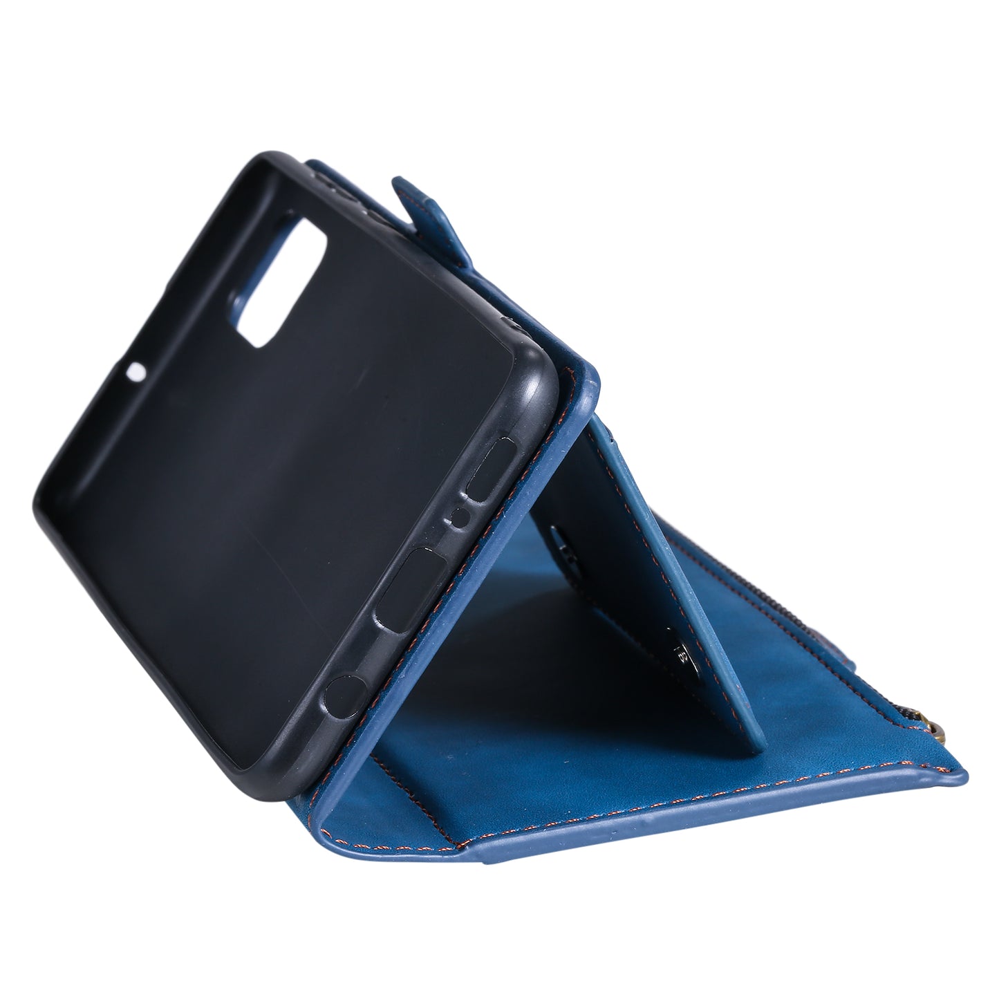 Multifunctional Zipper Wallet PU Leather Cell Phone Shell Cover with Kickstand and Strap for Samsung Galaxy S20 Plus - Blue