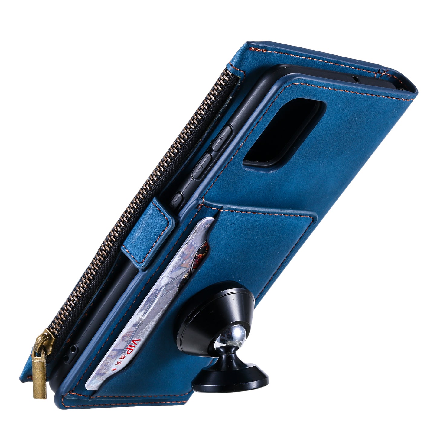 Multifunctional Zipper Wallet PU Leather Cell Phone Shell Cover with Kickstand and Strap for Samsung Galaxy S20 Plus - Blue