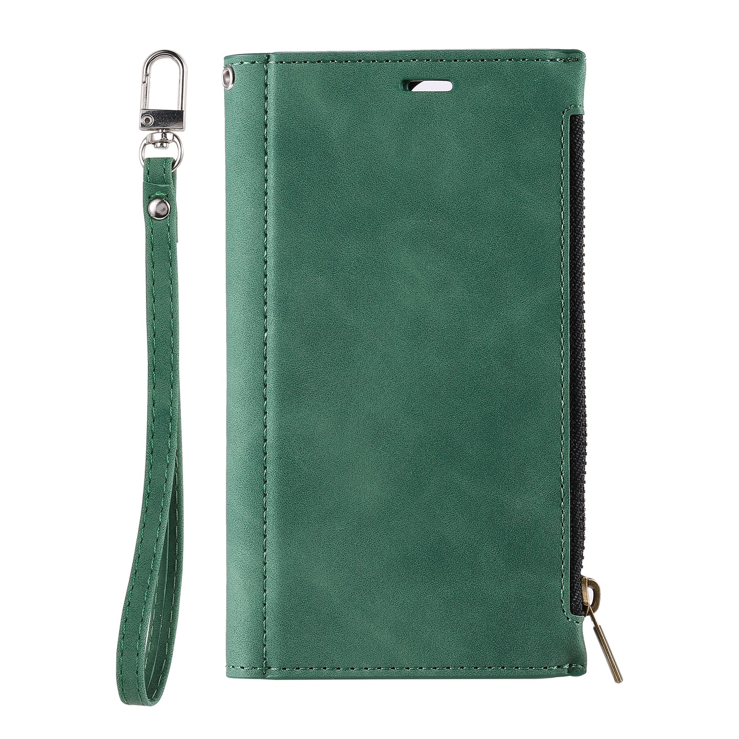 Multifunctional Zipper Wallet PU Leather Cell Phone Shell Cover with Kickstand and Strap for Samsung Galaxy S20 Plus - Green