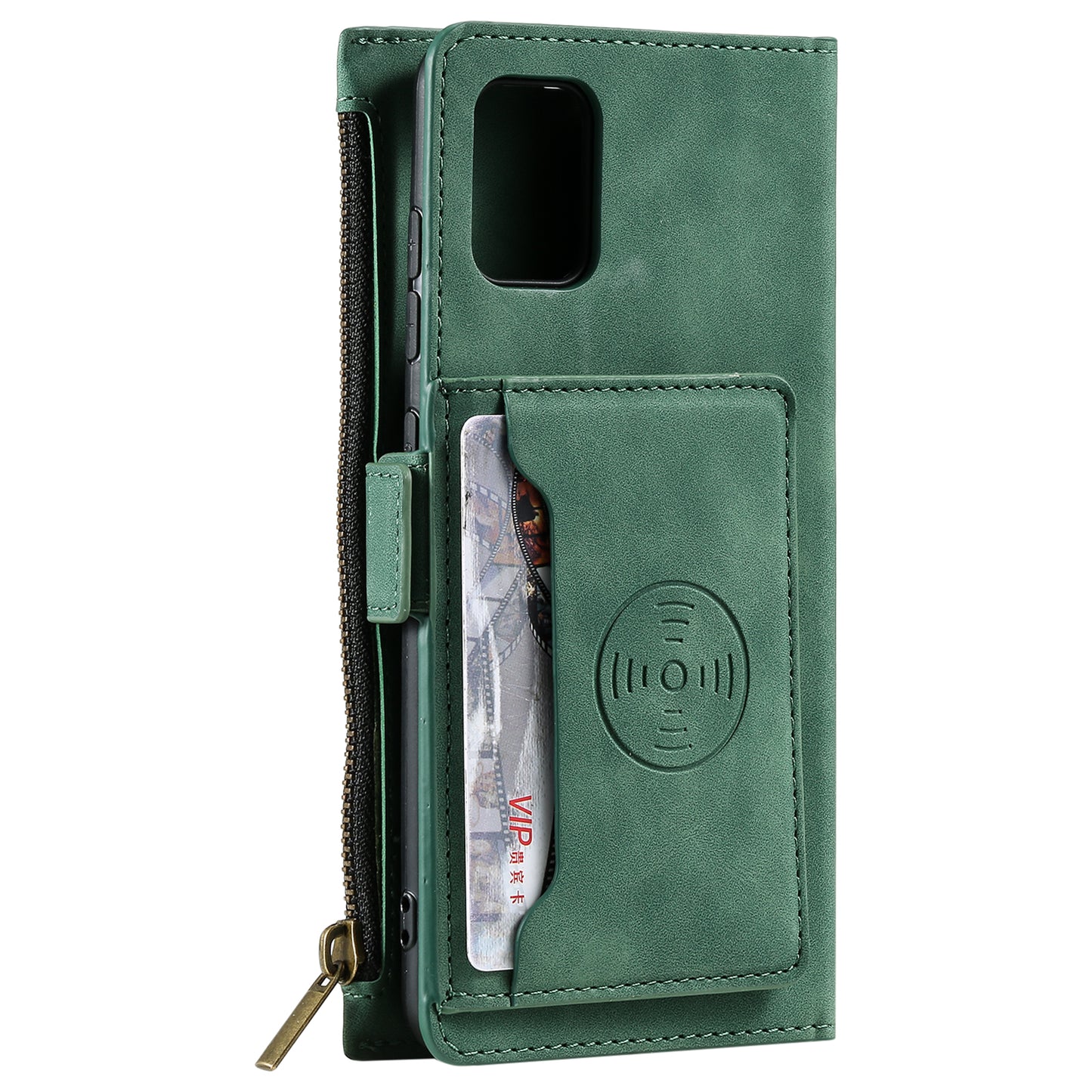 Multifunctional Zipper Wallet PU Leather Cell Phone Shell Cover with Kickstand and Strap for Samsung Galaxy S20 Plus - Green