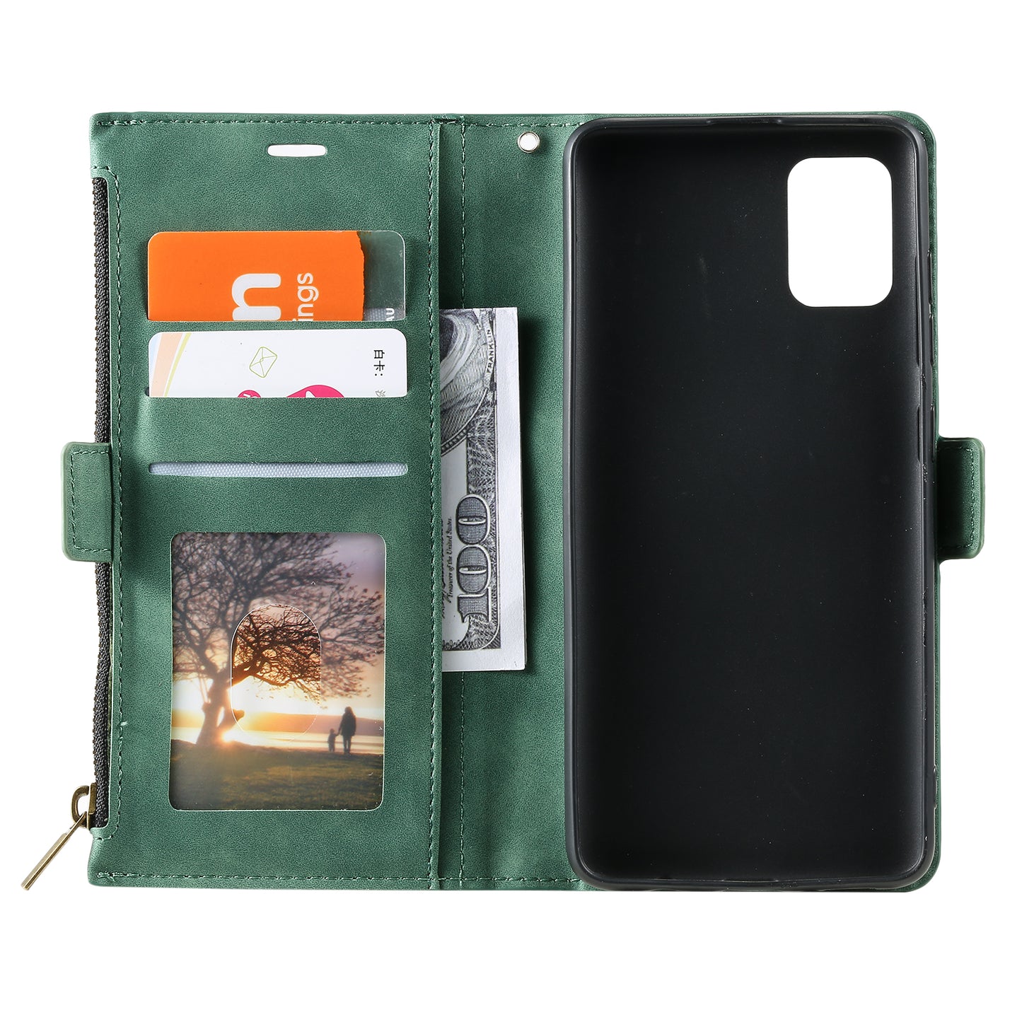 Multifunctional Zipper Wallet PU Leather Cell Phone Shell Cover with Kickstand and Strap for Samsung Galaxy S20 Plus - Green