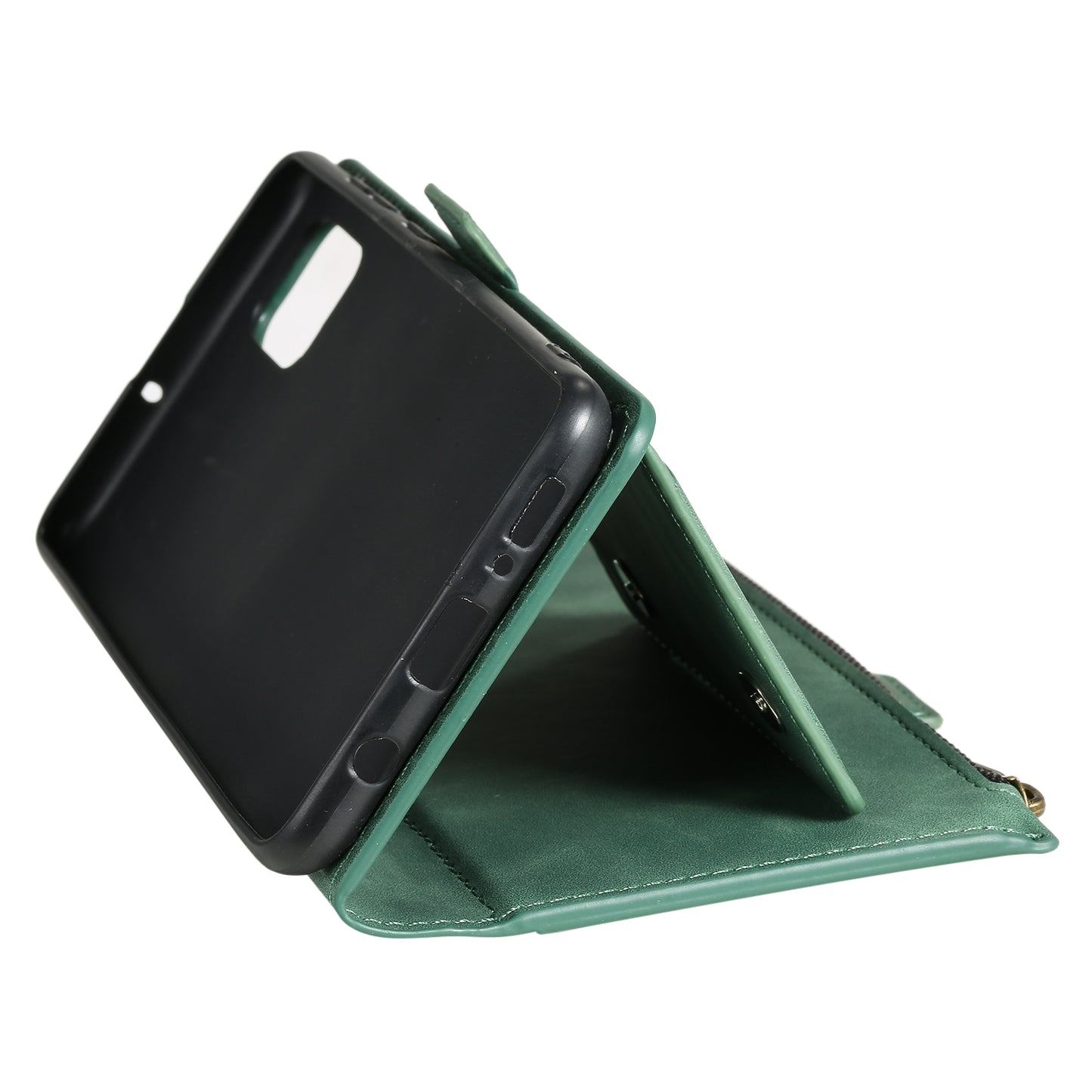 Multifunctional Zipper Wallet PU Leather Cell Phone Shell Cover with Kickstand and Strap for Samsung Galaxy S20 Plus - Green