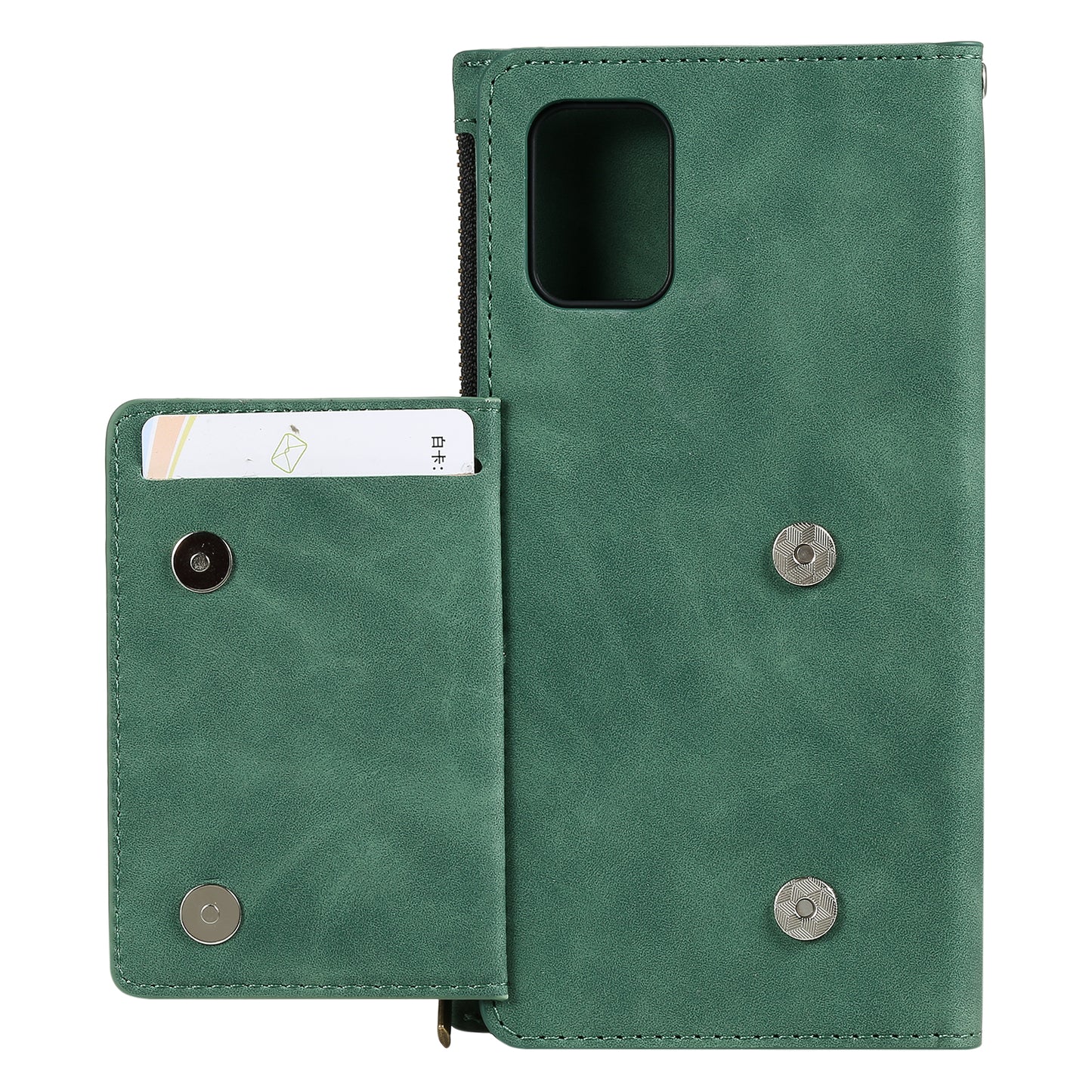 Multifunctional Zipper Wallet PU Leather Cell Phone Shell Cover with Kickstand and Strap for Samsung Galaxy S20 Plus - Green