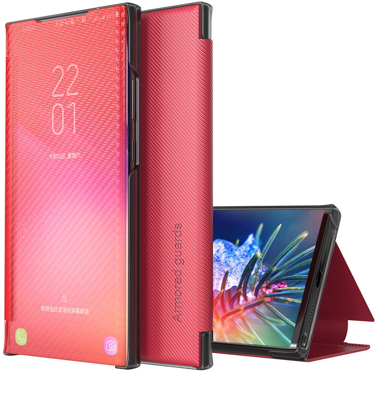 Multi-Color Anti-Fingerprint Folio Flip Carbon Fiber Hard PC Kickstand Case for Samsung Galaxy S20 FE 2022/S20 FE 4G/S20 FE 5G/S20 Lite - Red