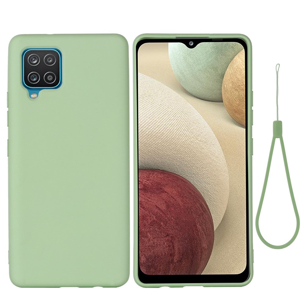 Liquid Silicone Silky-Soft Touch Full Body Protection Shockproof Case Cover with Strap for Samsung Galaxy M32 (Global Version) - Green