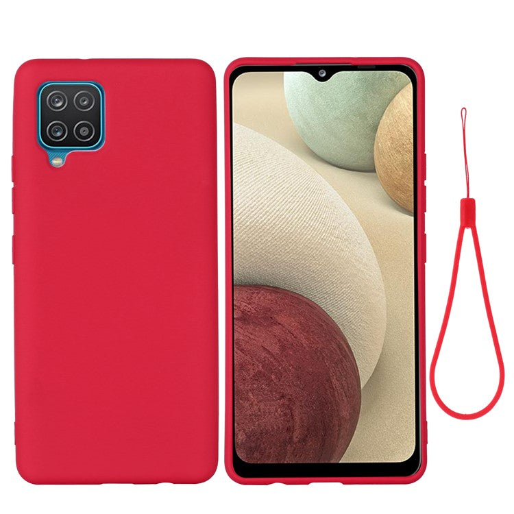 Liquid Silicone Silky-Soft Touch Full Body Protection Shockproof Case Cover with Strap for Samsung Galaxy M32 (Global Version) - Red