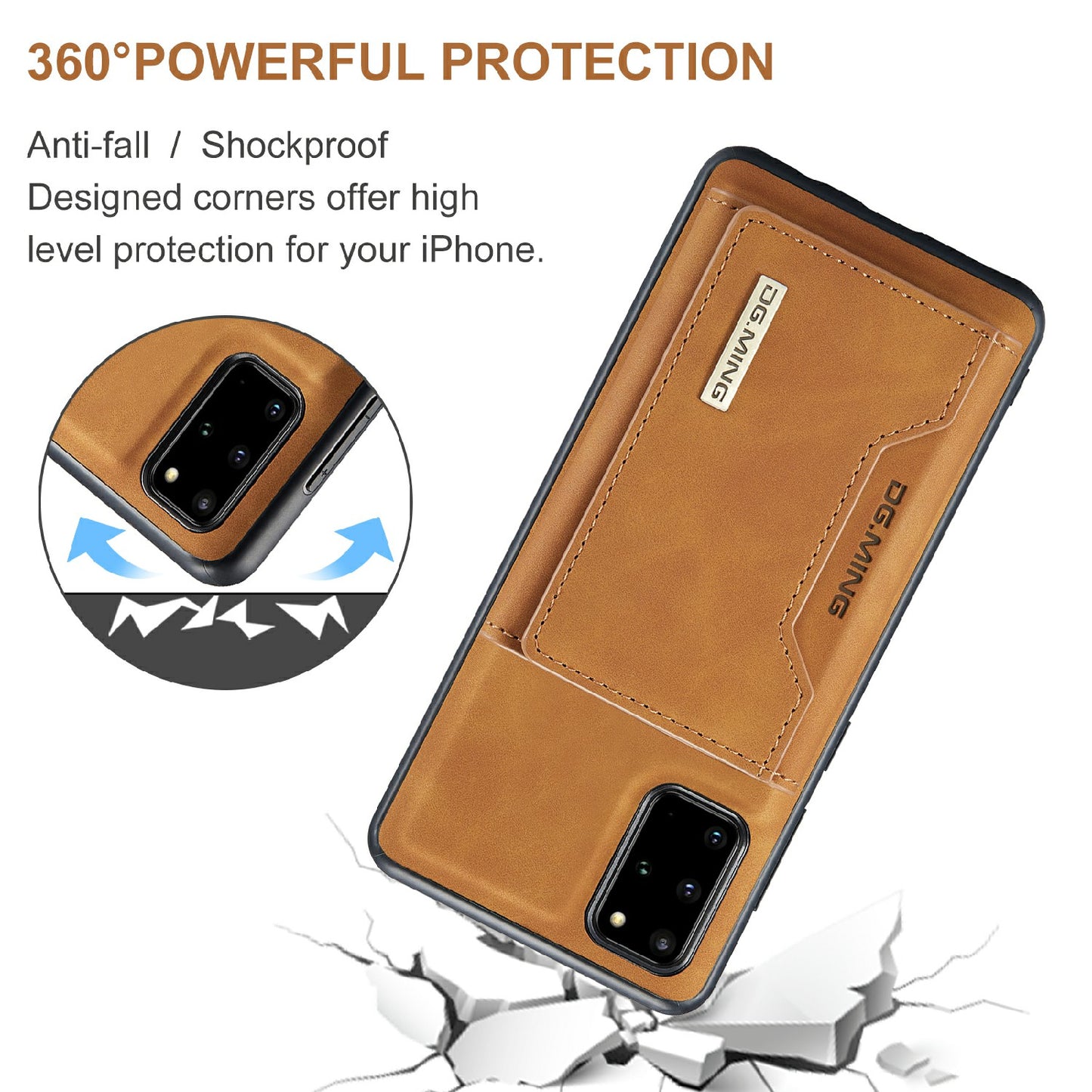 DG.MING M2 Series Anti-drop Magnetic Wallet Design with Kickstand Leather Coated Hybrid Case for Samsung Galaxy S20 Plus - Brown