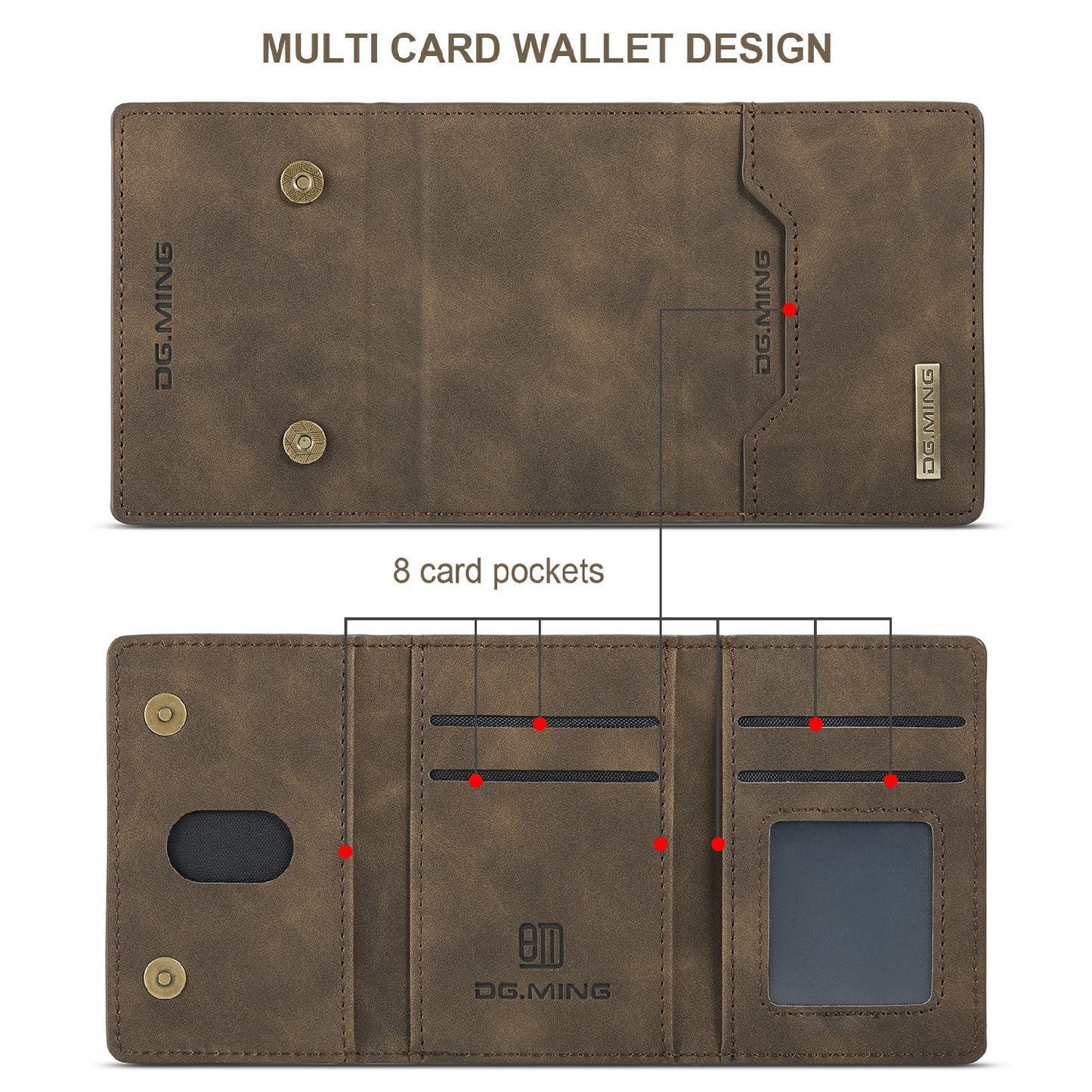 DG.MING M2 Series Anti-drop Magnetic Wallet Design with Kickstand Leather Coated Hybrid Case for Samsung Galaxy S20 Plus - Coffee