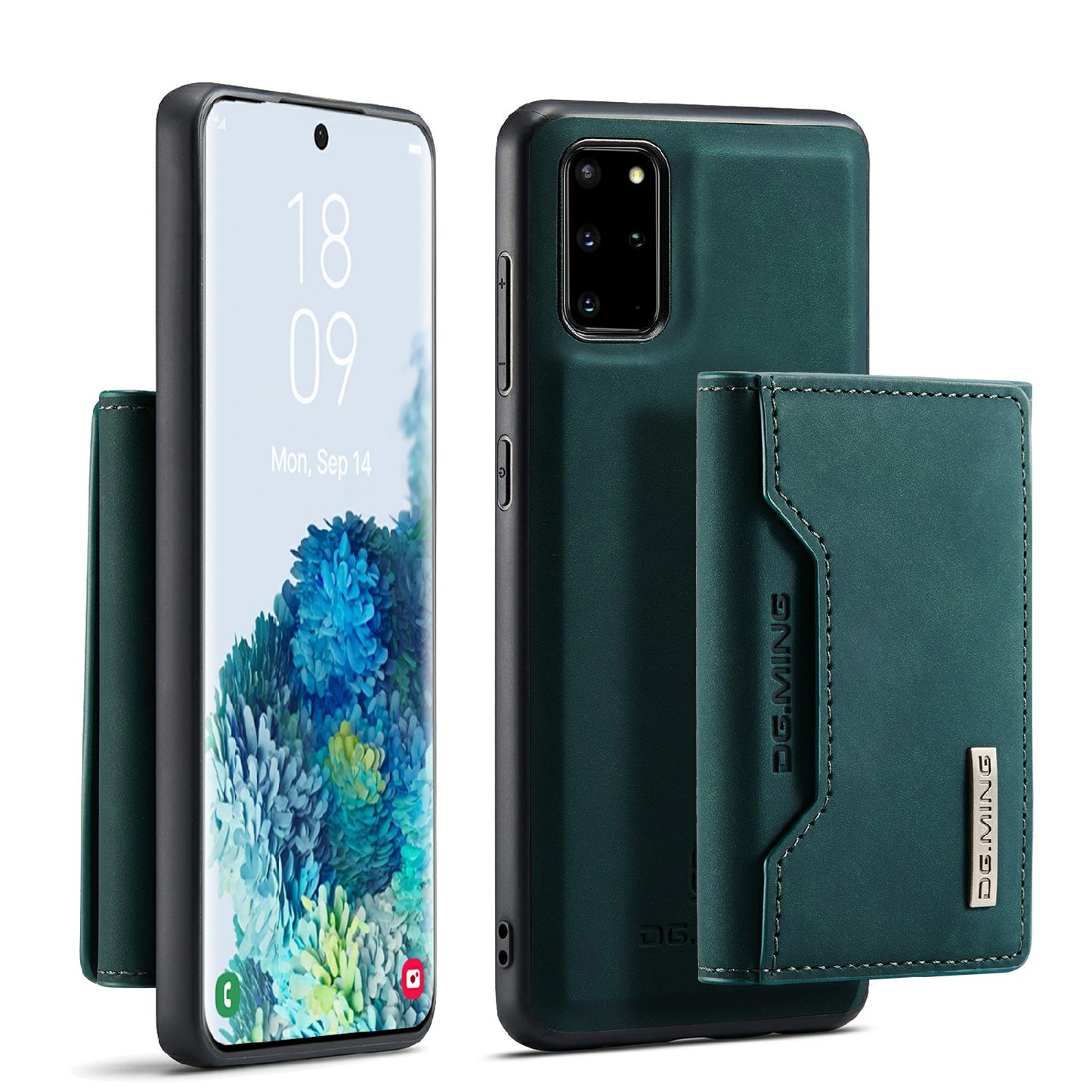 DG.MING M2 Series Anti-drop Magnetic Wallet Design with Kickstand Leather Coated Hybrid Case for Samsung Galaxy S20 Plus - Green