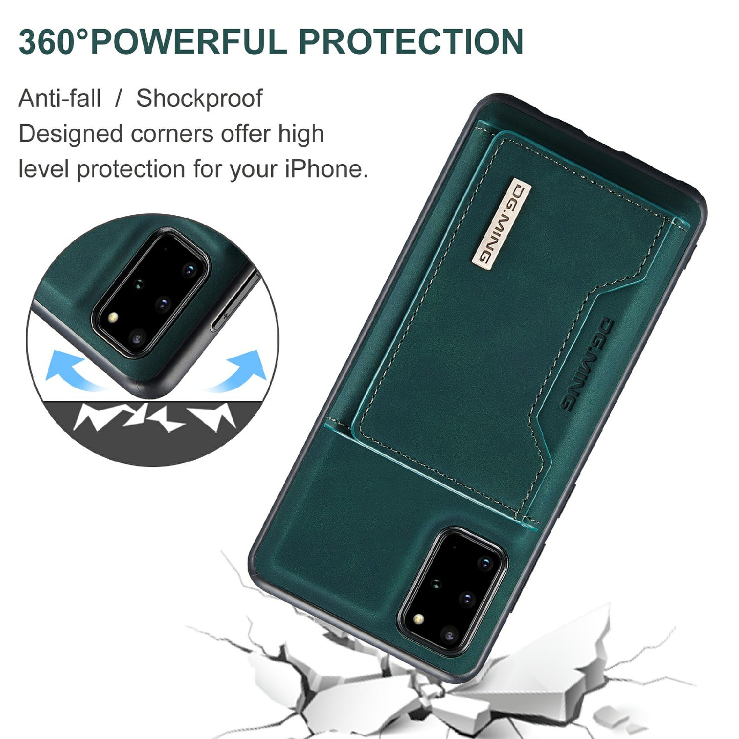 DG.MING M2 Series Anti-drop Magnetic Wallet Design with Kickstand Leather Coated Hybrid Case for Samsung Galaxy S20 Plus - Green