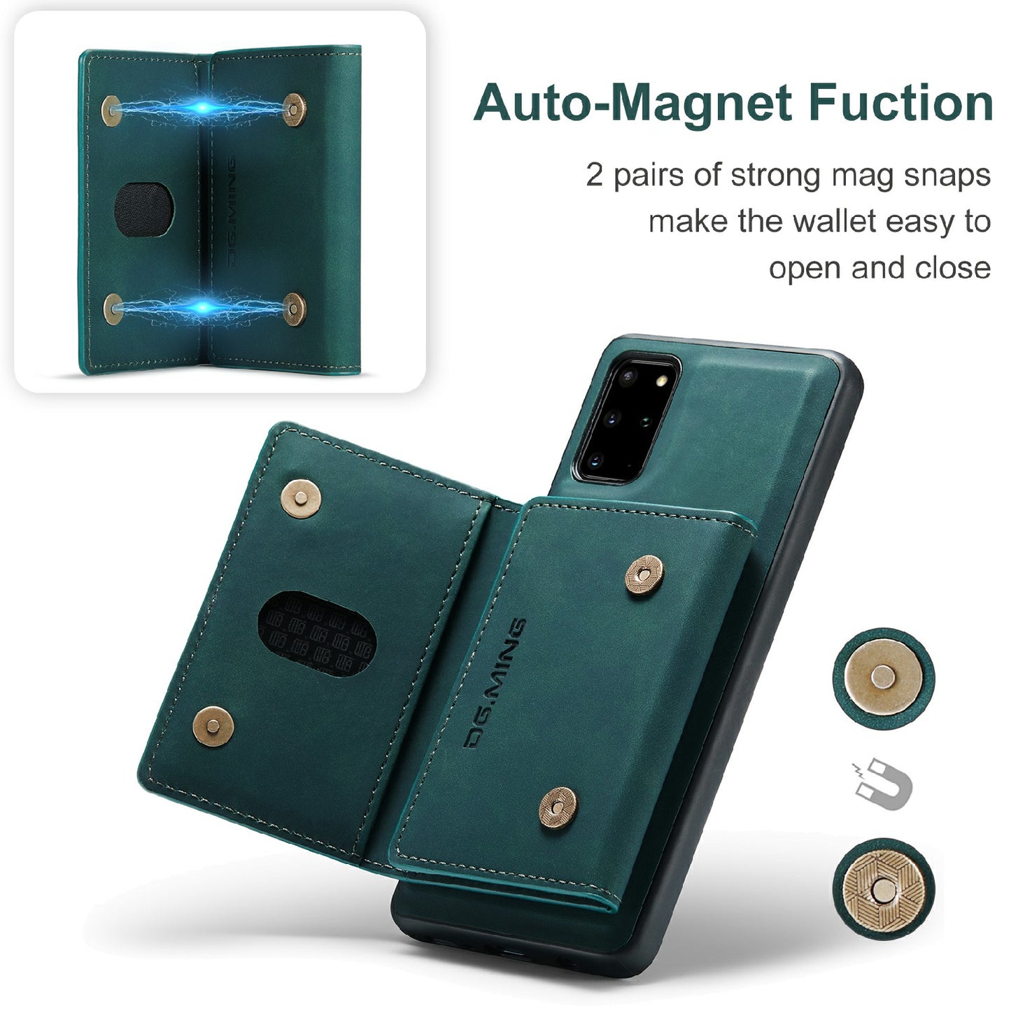 DG.MING M2 Series Anti-drop Magnetic Wallet Design with Kickstand Leather Coated Hybrid Case for Samsung Galaxy S20 Plus - Green