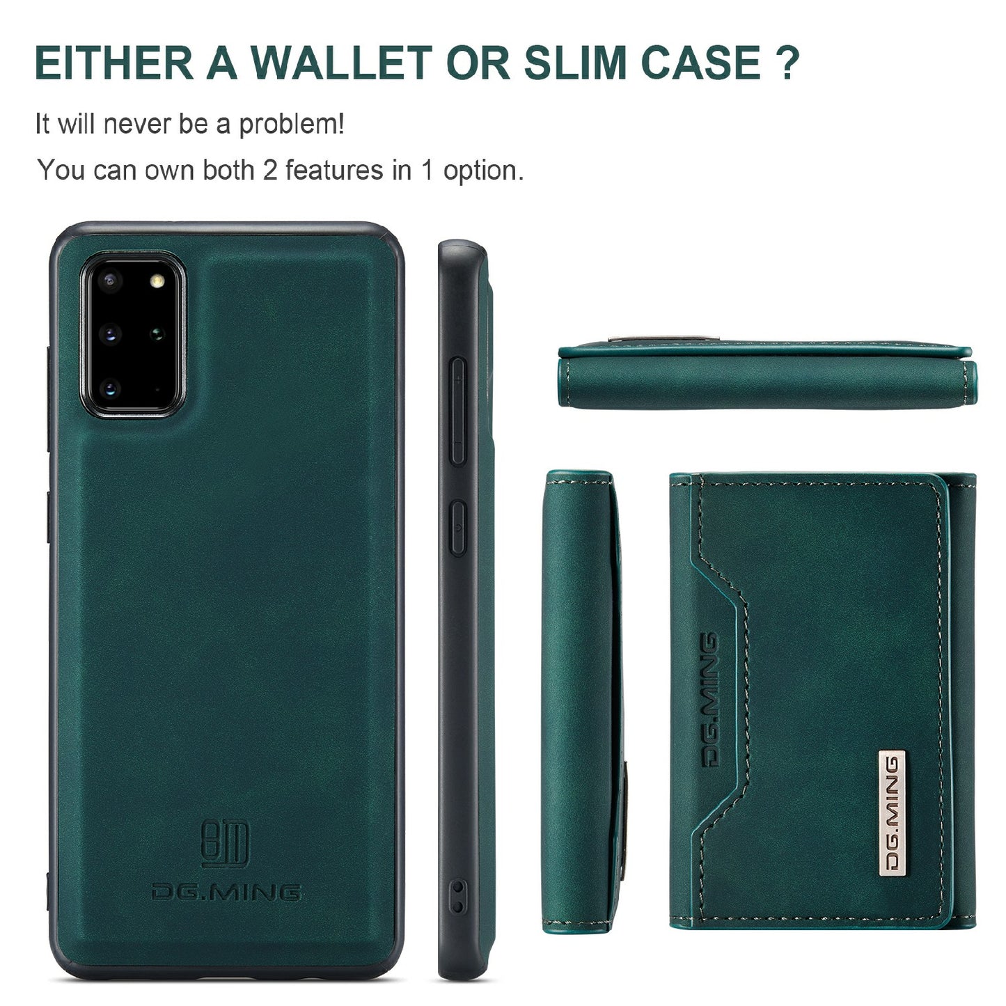 DG.MING M2 Series Anti-drop Magnetic Wallet Design with Kickstand Leather Coated Hybrid Case for Samsung Galaxy S20 Plus - Green