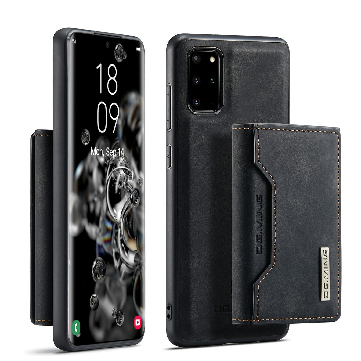 DG.MING M2 Series Anti-drop Magnetic Wallet Design with Kickstand Leather Coated Hybrid Case for Samsung Galaxy S20 Plus - Black