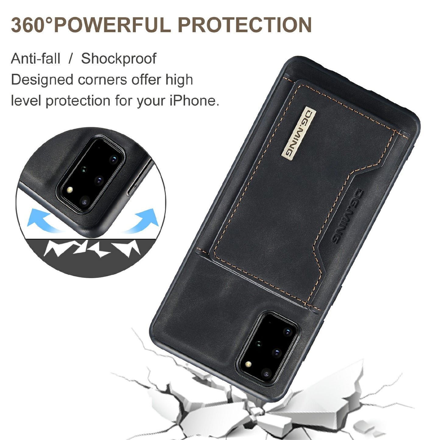 DG.MING M2 Series Anti-drop Magnetic Wallet Design with Kickstand Leather Coated Hybrid Case for Samsung Galaxy S20 Plus - Black