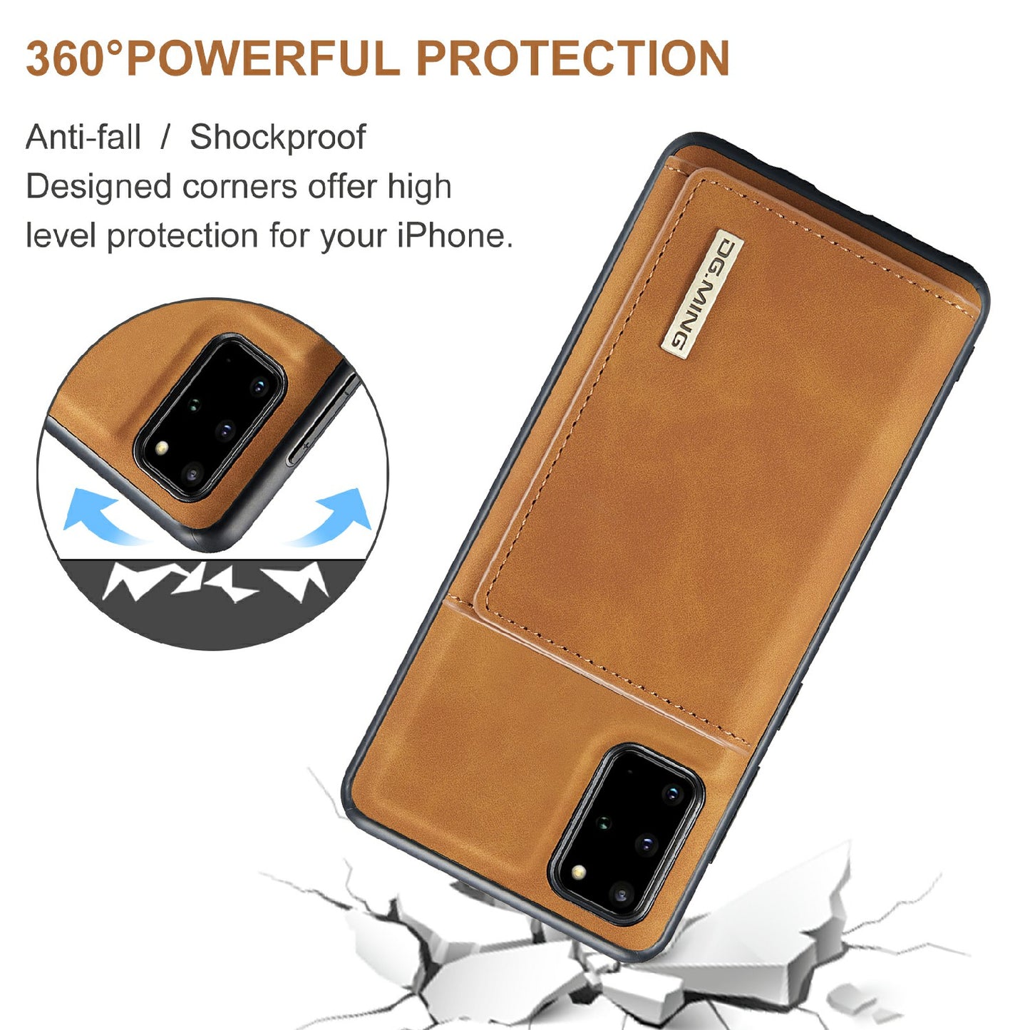 DG.MING M1 Series Magnetic Wallet Design Leather Coated Hybrid Phone Shell with Kickstand for Samsung Galaxy S20 Plus - Brown