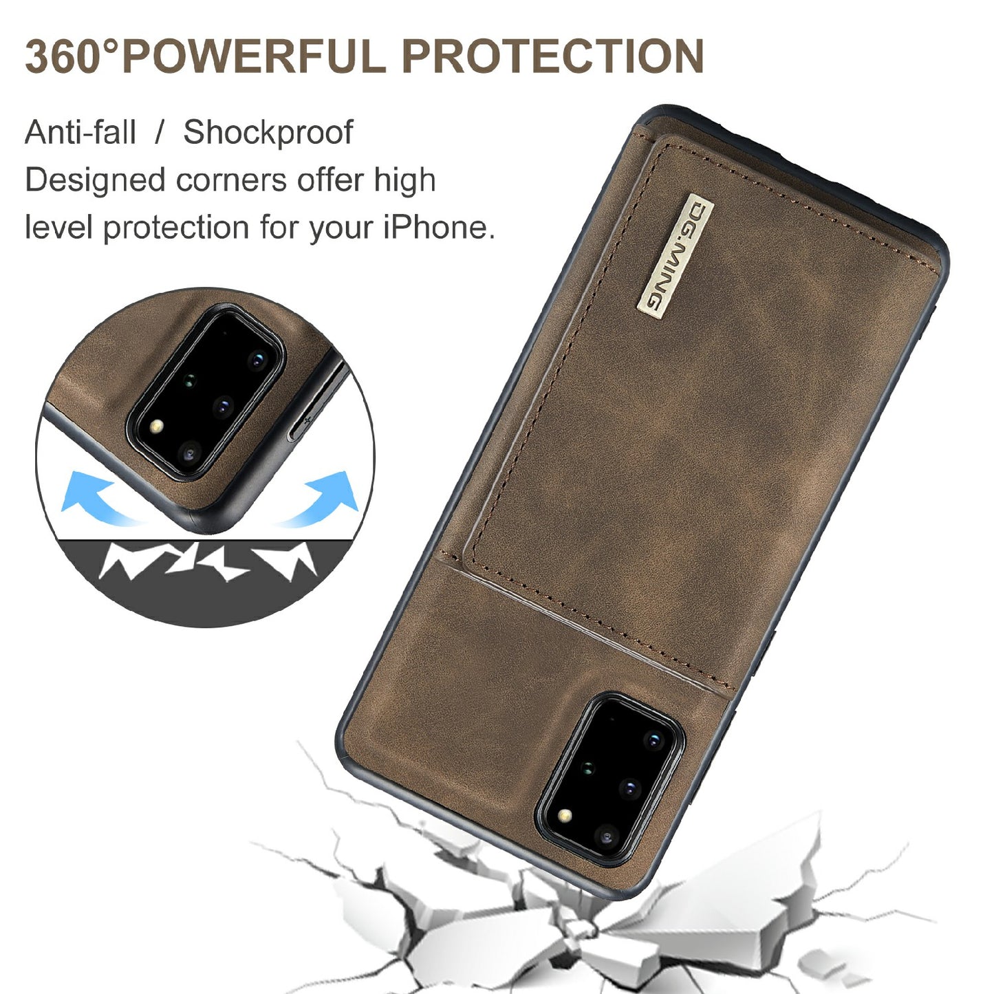 DG.MING M1 Series Magnetic Wallet Design Leather Coated Hybrid Phone Shell with Kickstand for Samsung Galaxy S20 Plus - Coffee