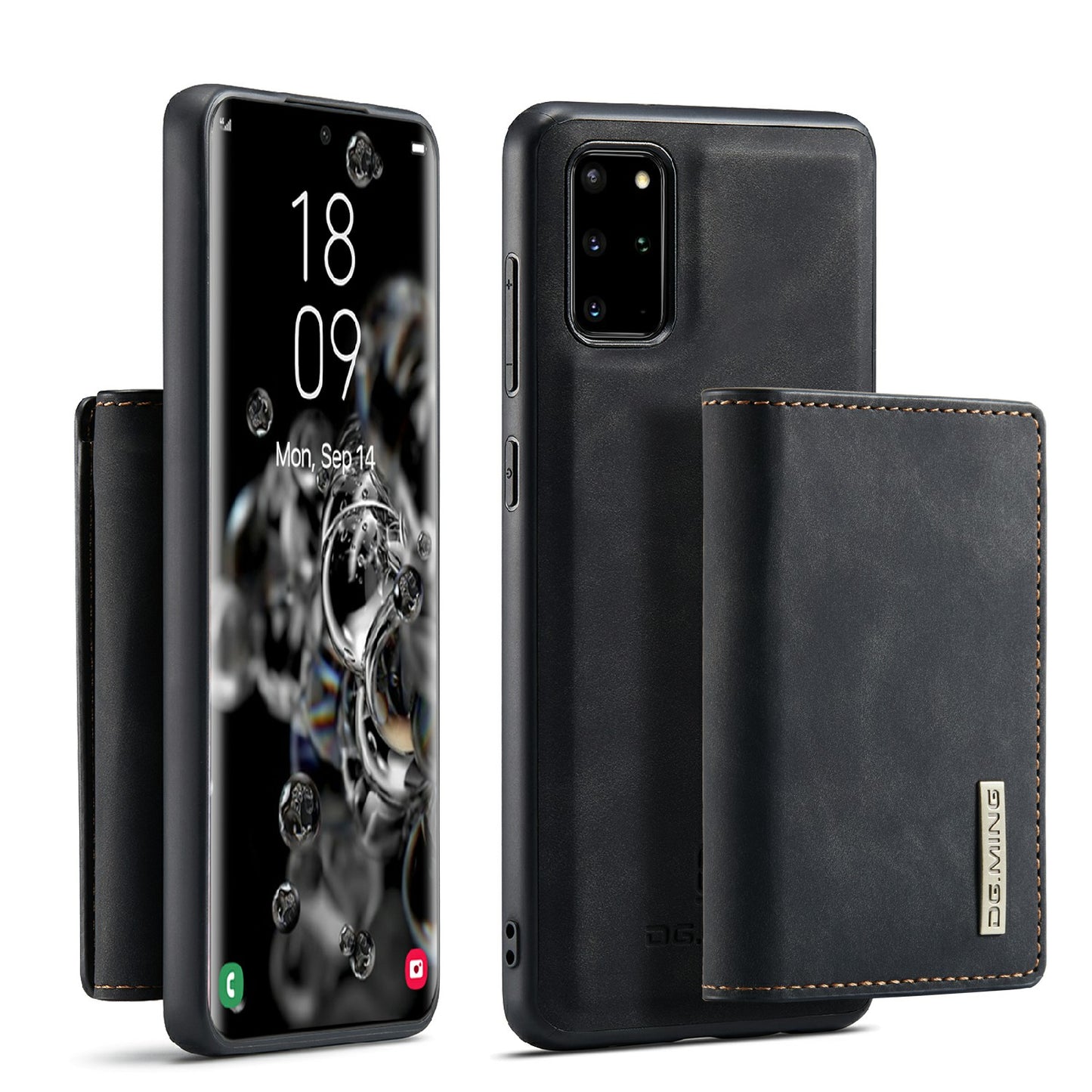 DG.MING M1 Series Magnetic Wallet Design Leather Coated Hybrid Phone Shell with Kickstand for Samsung Galaxy S20 Plus - Black