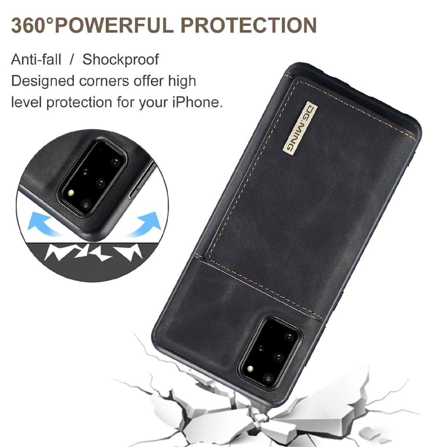 DG.MING M1 Series Magnetic Wallet Design Leather Coated Hybrid Phone Shell with Kickstand for Samsung Galaxy S20 Plus - Black