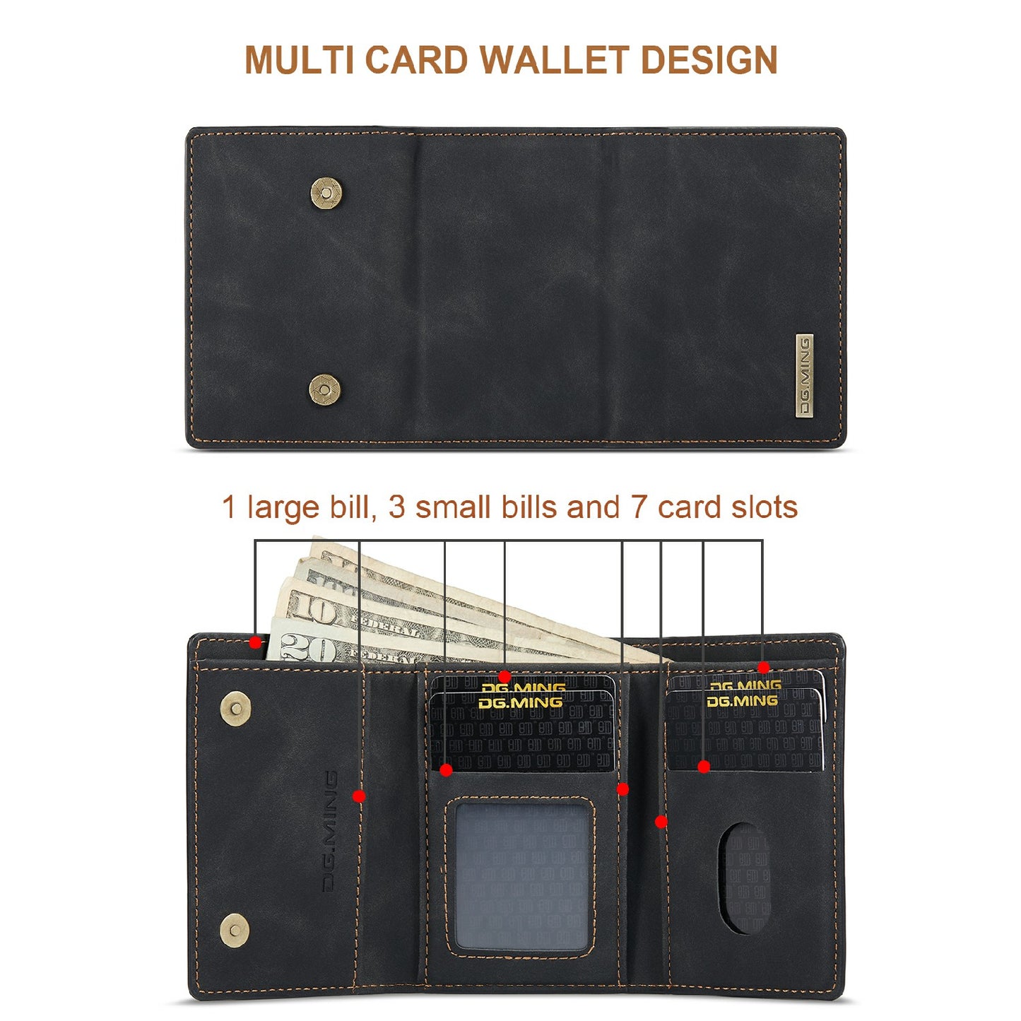 DG.MING M1 Series Magnetic Wallet Design Leather Coated Hybrid Phone Shell with Kickstand for Samsung Galaxy S20 Plus - Black