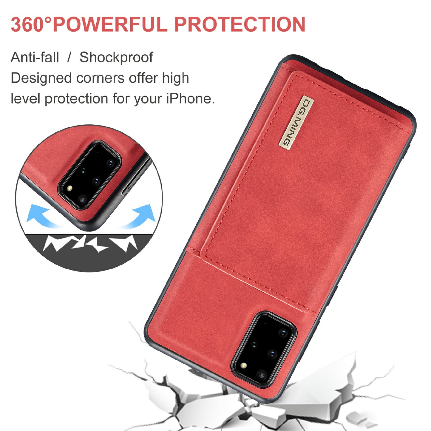 DG.MING M1 Series Magnetic Wallet Design Leather Coated Hybrid Phone Shell with Kickstand for Samsung Galaxy S20 Plus - Red