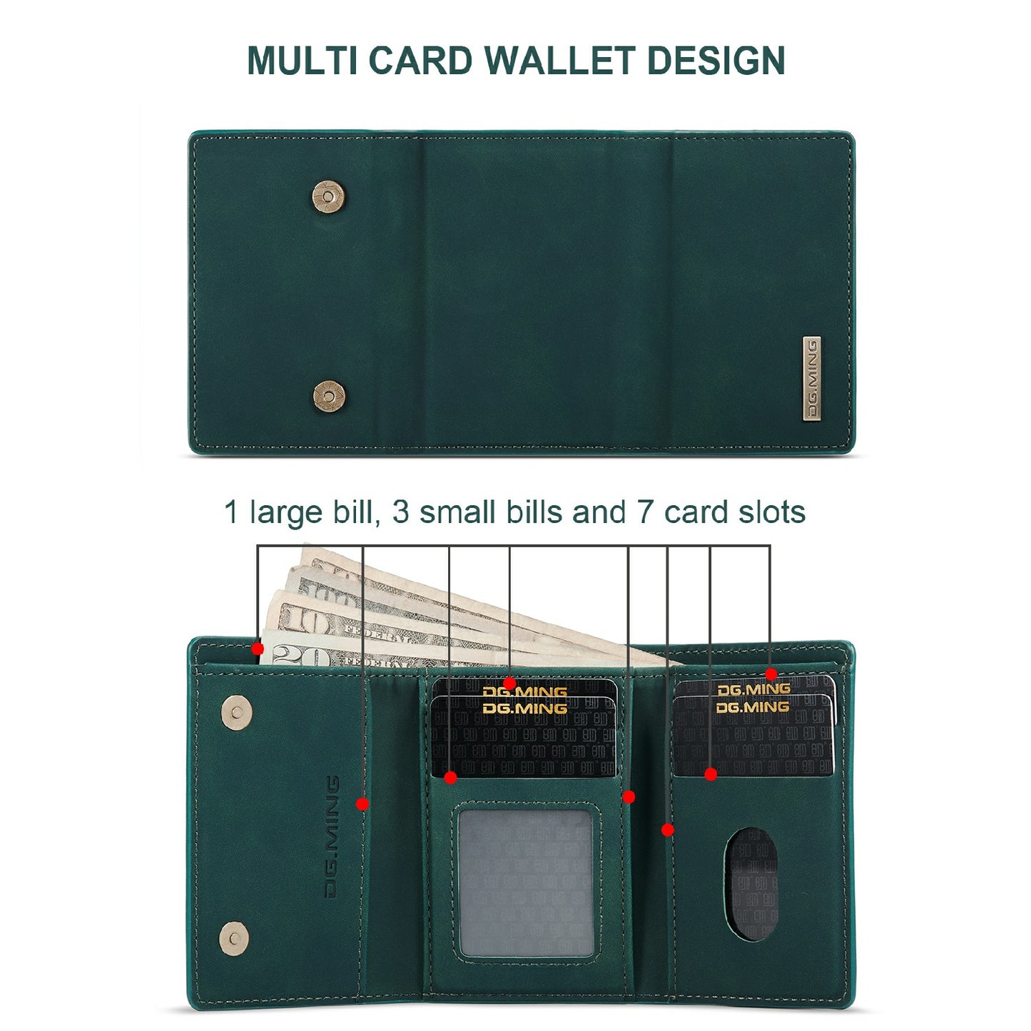 DG.MING M1 Series Magnetic Wallet Design Leather Coated Hybrid Phone Shell with Kickstand for Samsung Galaxy S20 Plus - Green