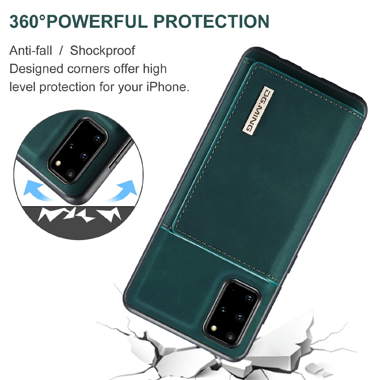 DG.MING M1 Series Magnetic Wallet Design Leather Coated Hybrid Phone Shell with Kickstand for Samsung Galaxy S20 Plus - Green
