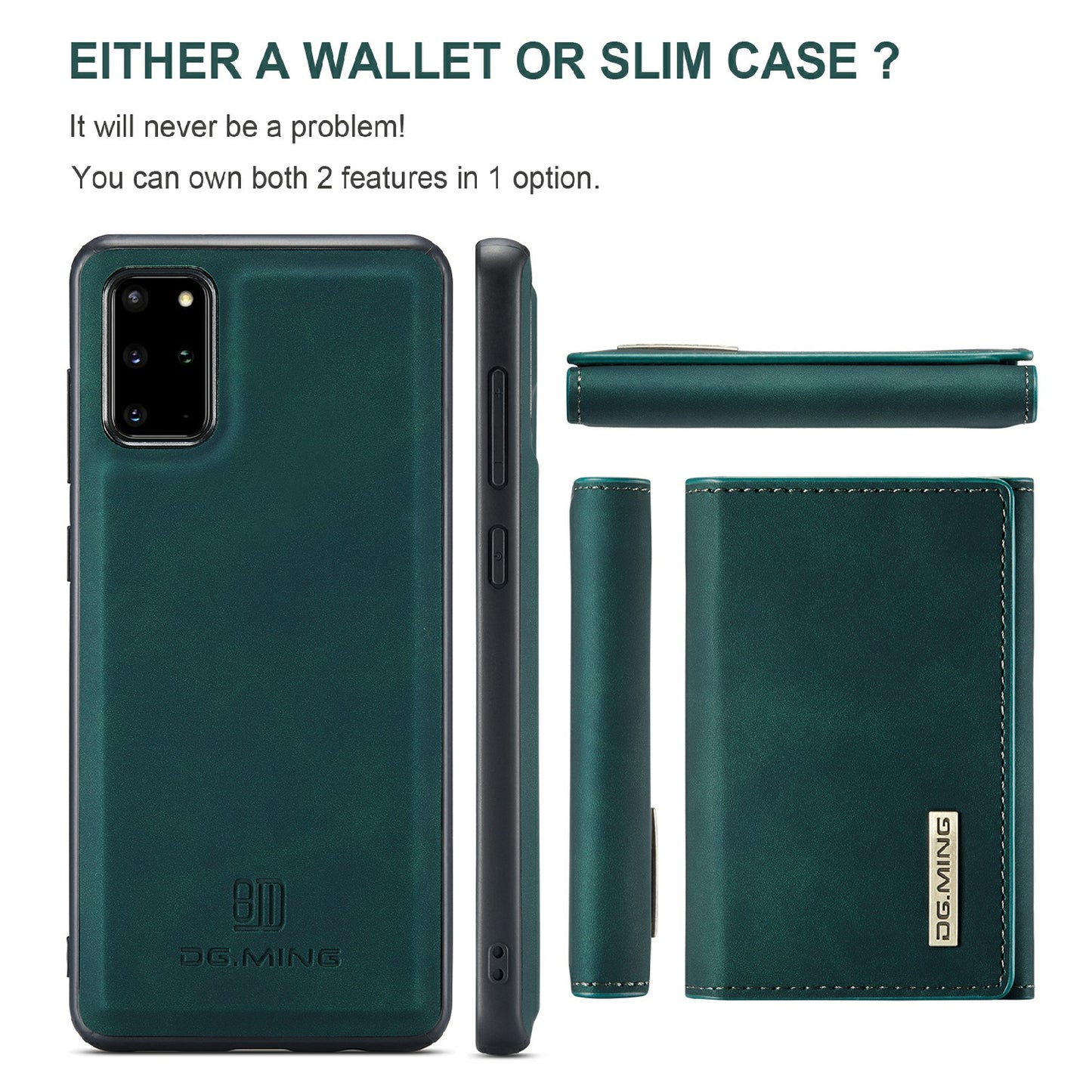 DG.MING M1 Series Magnetic Wallet Design Leather Coated Hybrid Phone Shell with Kickstand for Samsung Galaxy S20 Plus - Green