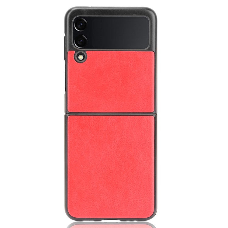 Slim Litchi Texture PU Leather Coated Hard PC Protective Phone Back Cover for Samsung Galaxy Z Flip3 5G - Red