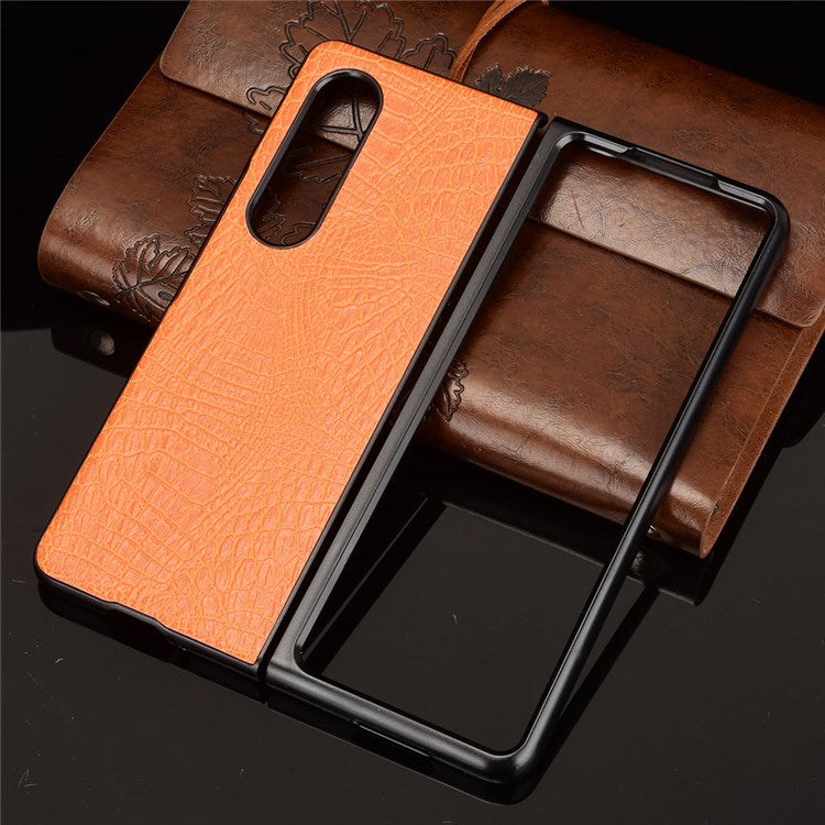 Premium Crocodile Texture PU Leather Coated Hard PC Back Cover Protective Cell Phone Case for Samsung Galaxy Z Fold3 5G - Yellow