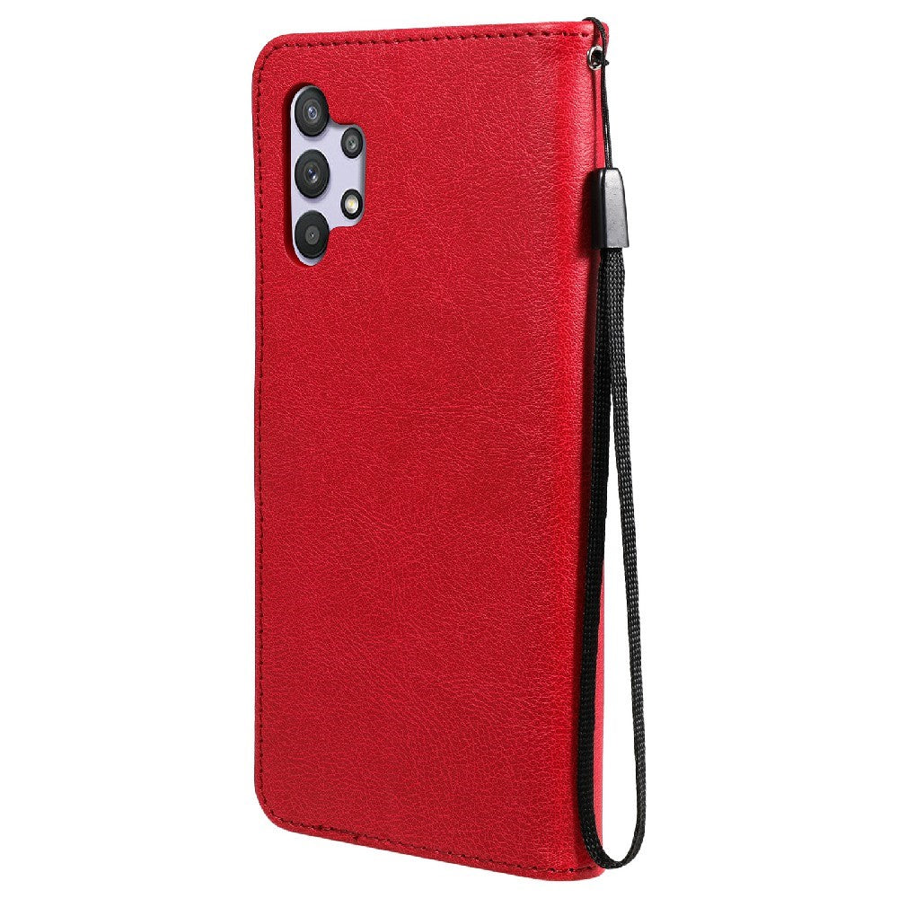 For Samsung Galaxy A32 5G / M32 5G Case Solid Color Leather Mobile Cover Wallet Stand with Strap - Red