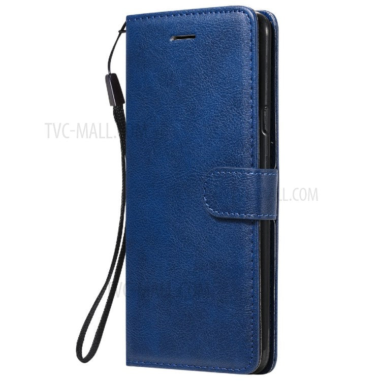 KT Leather Series-2 Full Protective Anti-drop Shell Pure Color Leather Case with Wallet for Samsung Galaxy A20s - Blue