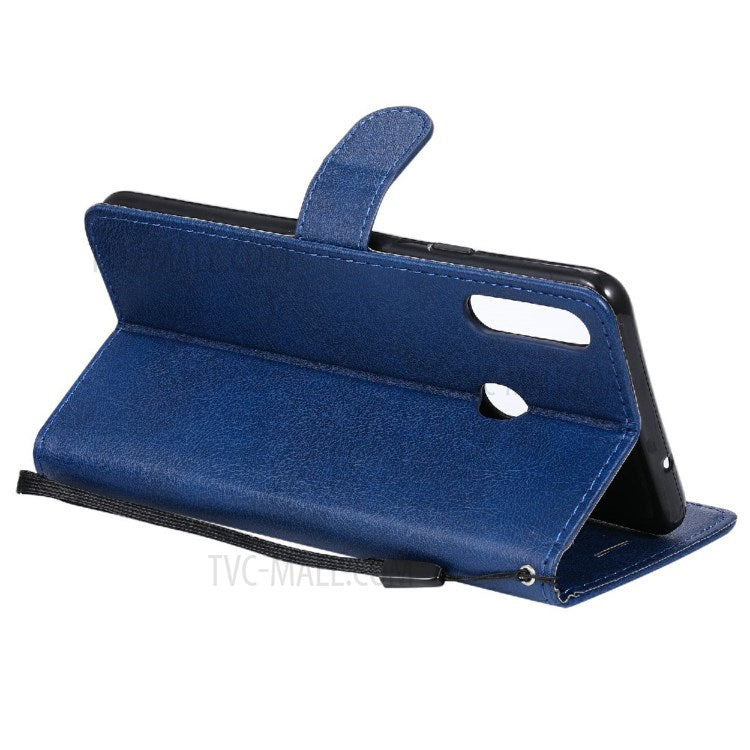 KT Leather Series-2 Full Protective Anti-drop Shell Pure Color Leather Case with Wallet for Samsung Galaxy A20s - Blue