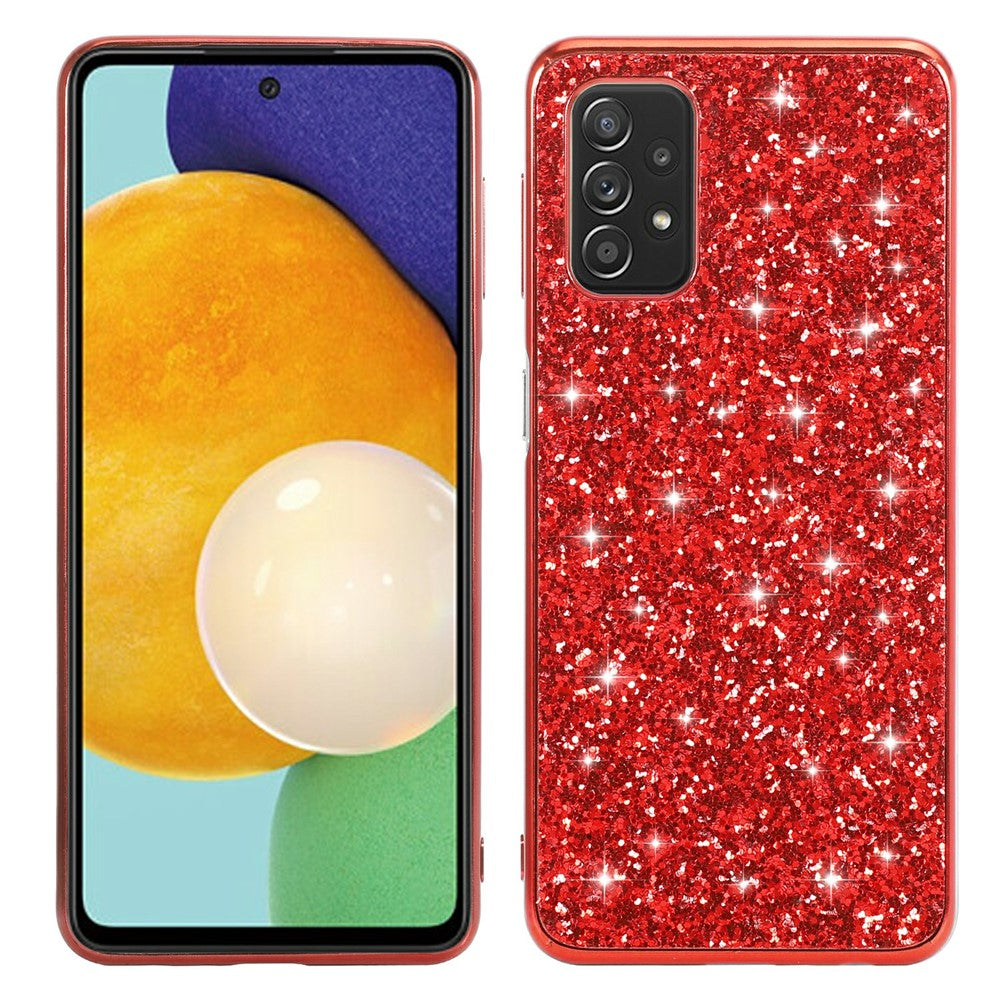 Shiny Sequins Design Plated TPU Frame + PC Drop-Resistant Hybrid Shell Case for Samsung Galaxy A32 5G/M32 5G - Red